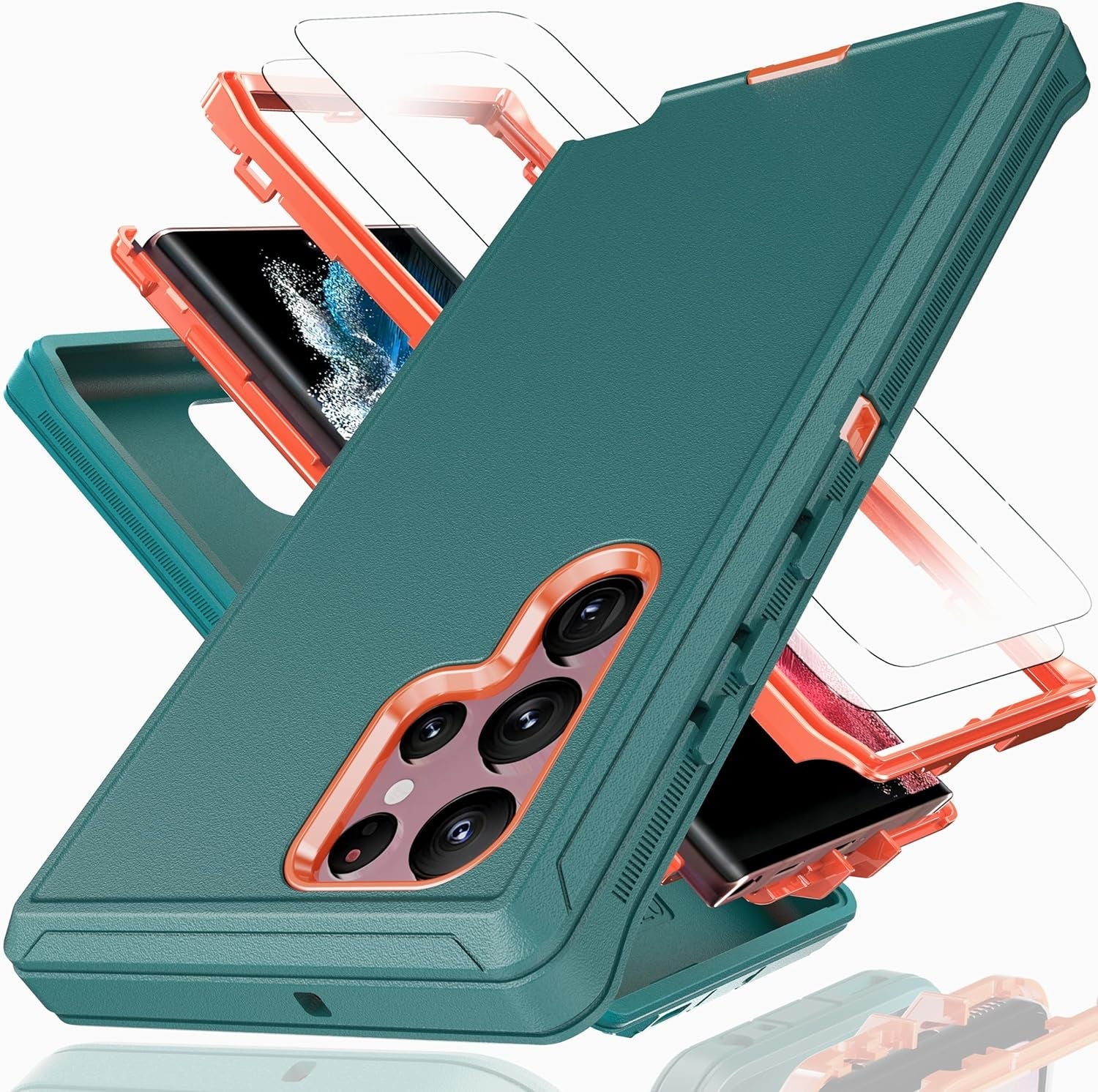 For Galaxy S22 Ultra Case with Soft TPU Film Screen Protector[2 Pack],3 in 1 Shockproof TPU Hard PC Bumper Drop-Proof Shell for Samsung Galaxy S22 Ultra Lihgt Gray/Pink