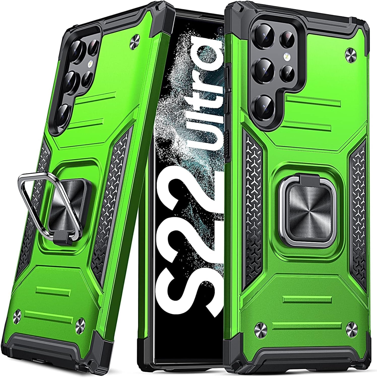 Anqrp Galaxy S22 Ultra Case, Military Grade Protective Phone Case Cover with Rotatable Metal Ring Kickstand [Support Magnet Mount] Compatible with Samsung Galaxy S22 Ultra, Lucky Red