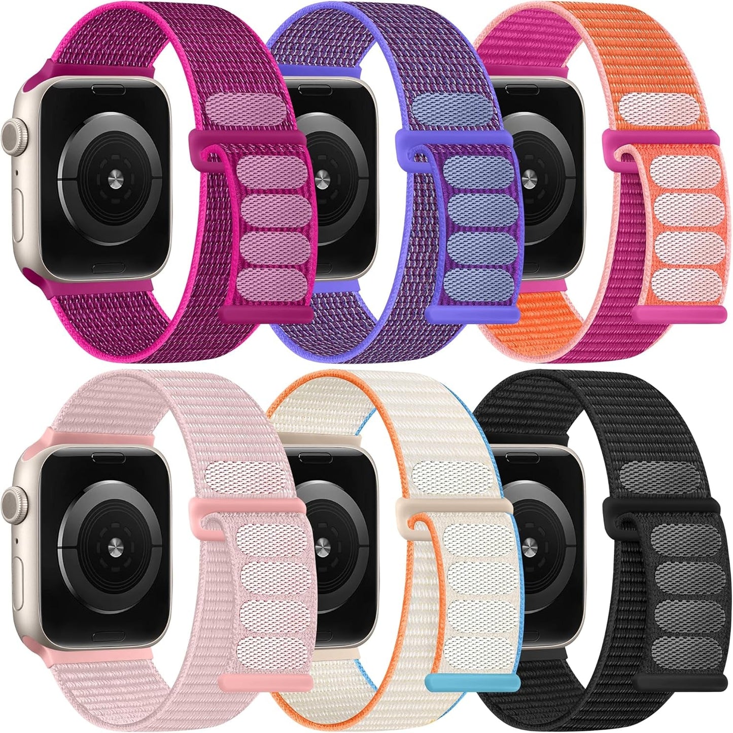 6 Pack Soft Nylon Sport Loop Bands Compatible with Apple Watch 38Mm 40Mm 41Mm 42Mm 44Mm 45Mm 49Mm for Women Men, Adjustable Braided Hook and Loop Straps for Iwatch Series 9 8 7 6 5 4 3 2 1 SE Ultra