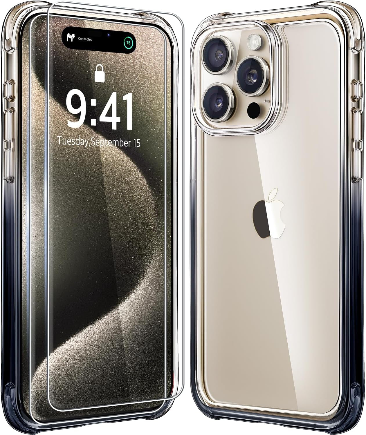 Mkeke for Iphone 15 Pro Max Case Clear, [Not-Yellowing] with 2X Screen Protector, [Military-Grade Drop Protection] Shockproof Protective Phone Cases 2023  Shenzhen Make Technology Company Limited Black Clear  