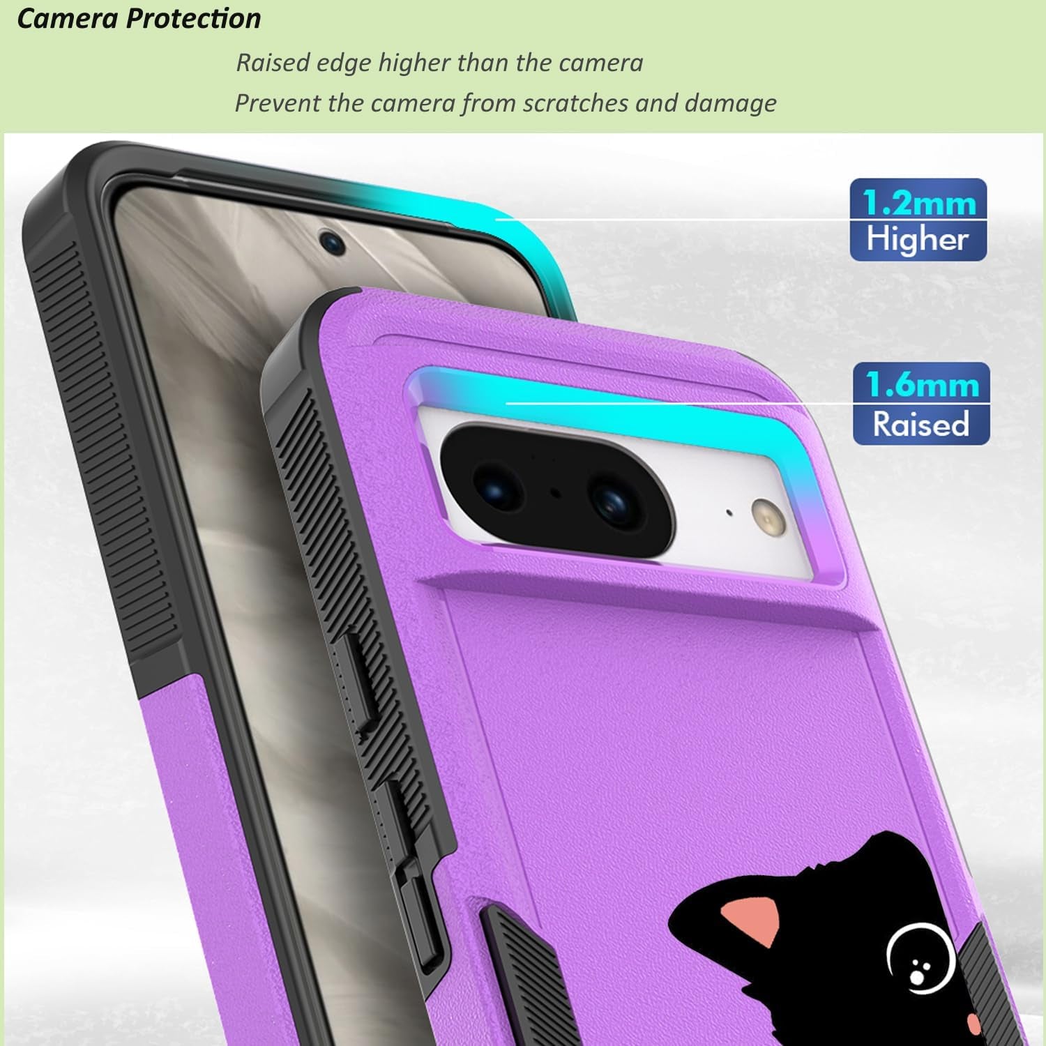 For Google Pixel 8 5G Case with Tempered Glass Screen Protector: Cute Flower Floral Design for Girls Women Slim Fit Soft TPU Bumper Silicone Cell Phone Cover (Funny Cat)  Ftonglogy   
