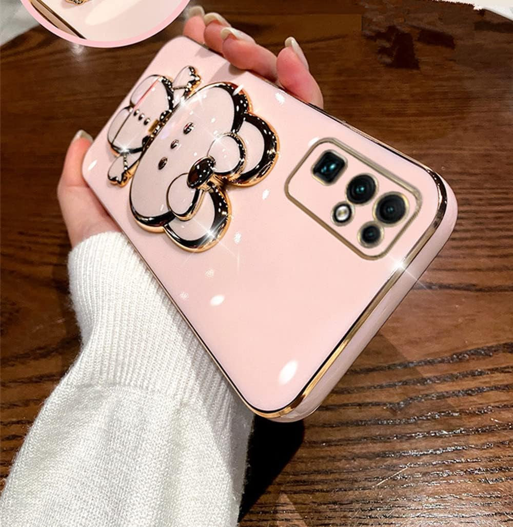 For Samsung Galaxy A53 5G Case for Women Girls Cute Hidden Rabbit Bunny Kickstand,Plating Glitter Girly Soft Silicone Mirror Phone Case with Camera Cover for Samsung Galaxy A53 Pink