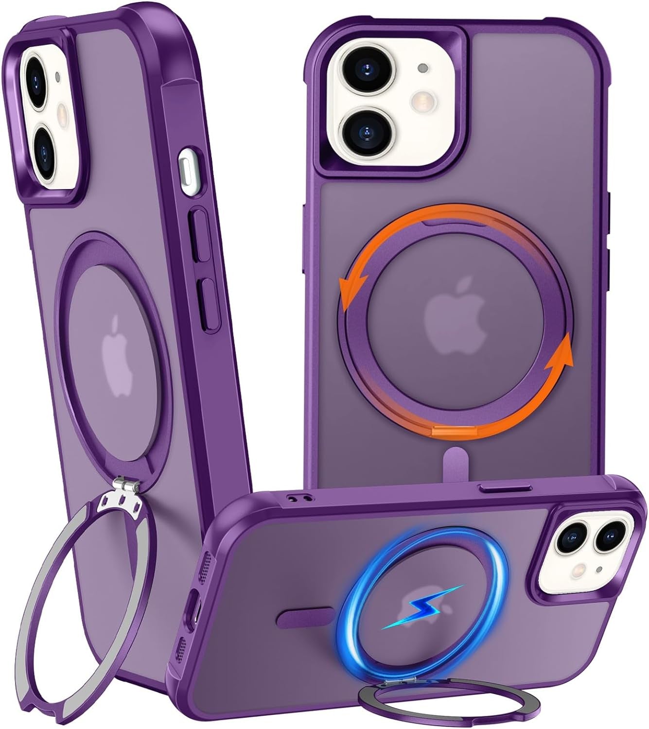 Chaofeng 360° Rotatable Stand for Iphone 15 Pro Case with Magnetic [Military Grade Drop Tested][Adjustable Kickstand] Ring Translucent Slim Hard Back Soft Edge, Purple  CHAOFEnG Purple Iphone 11 