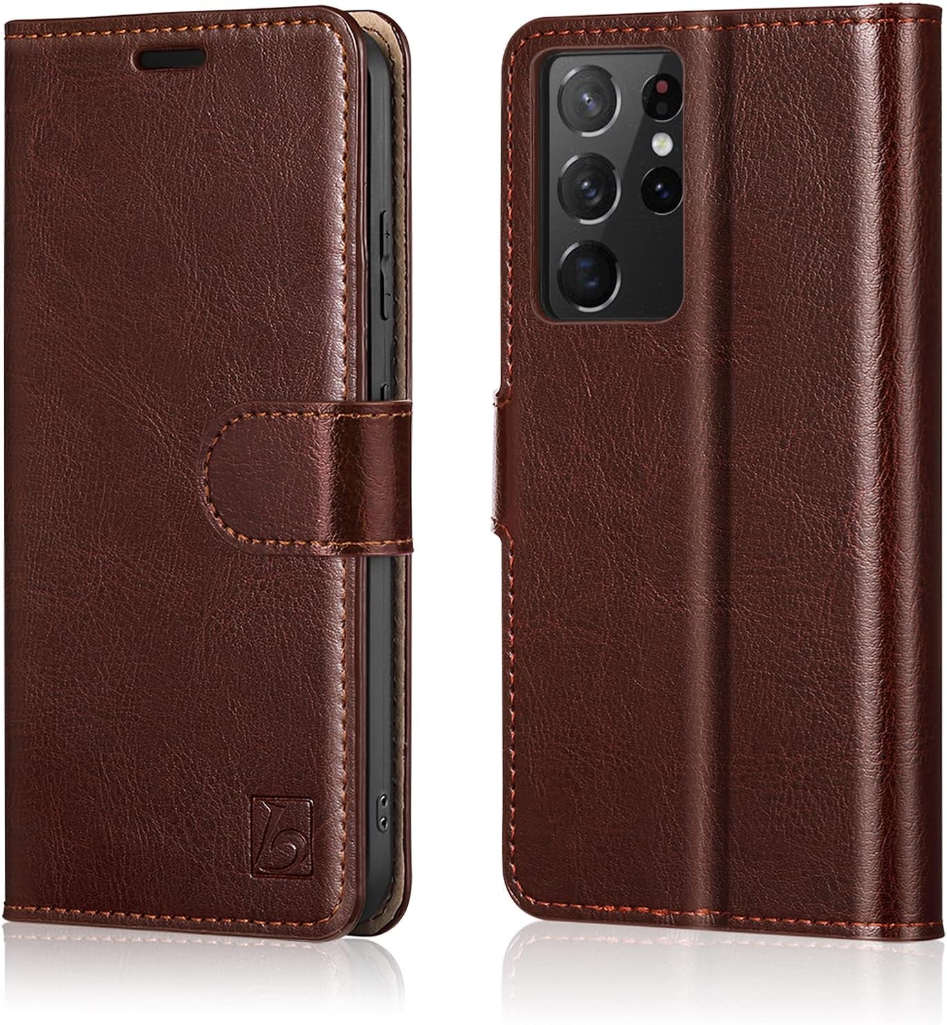 Belemay Case for Galaxy S22+ / S22 plus 5G 6.6-Inch, Genuine Leather Wallet Case RFID Blocking Credit Card Holder Kickstand Magnetic Flip Case Compatible with Galaxy S22+ / plus 6.6" 2022, Black