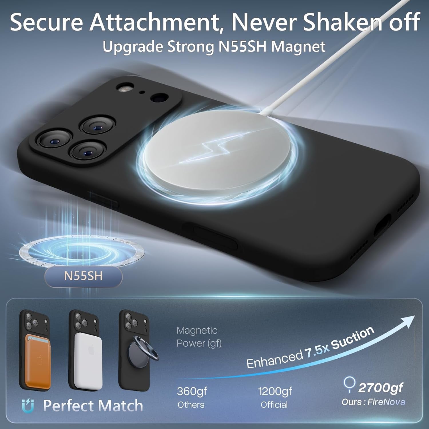 Firenova Magnetic for Iphone 17 Pro Case, Compatible with Magsafe, [Integrated Silicone Camera Control Button] [Camera Protection] Anti-Scratch Microfiber Lining Phone Case, 6.3", Black