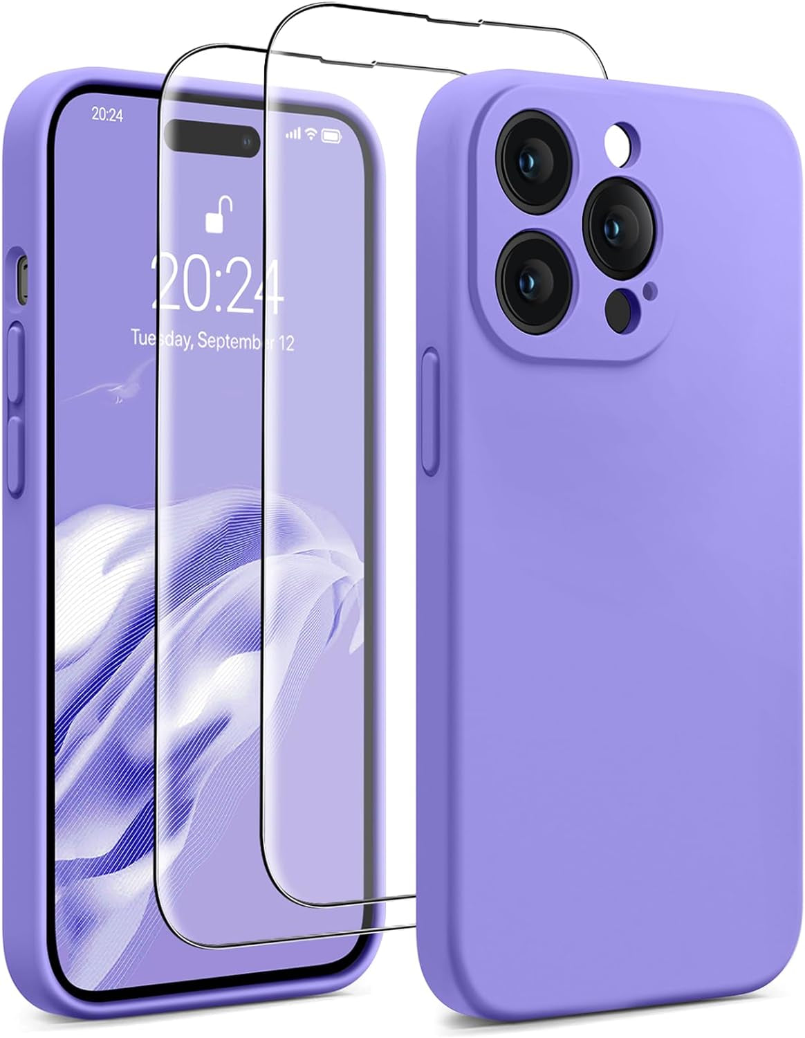 AOTESIER for Iphone 14 Pro Max Case, [Stronger Camera Protection] Silicone Iphone 14 Pro Max Phone Case with [2 Screen Protectors], Shockproof Anti-Scratch Lining Protective Cover, 6.7", Black  AOTESIER Vivid Purple  