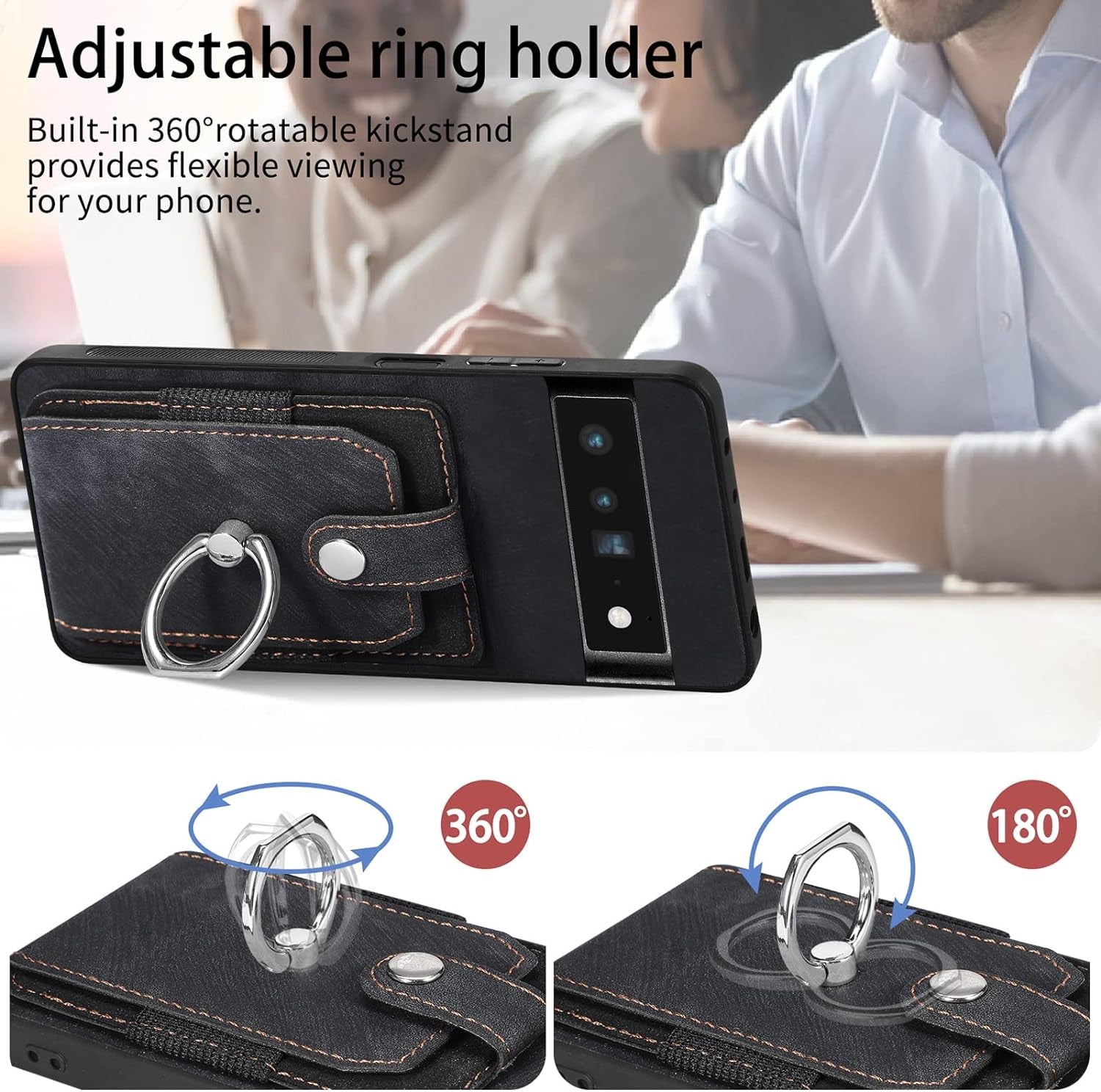 Asuwish Phone Case for Google Pixel 6 Pro Wallet Cover with Tempered Glass Screen Protector and Slim Ring Stand Credit Card Holder Leather Cell Pixel6Pro Pixel6 XL 6XL Pixle 6Pro 5G Women Men Black  Asuwish   