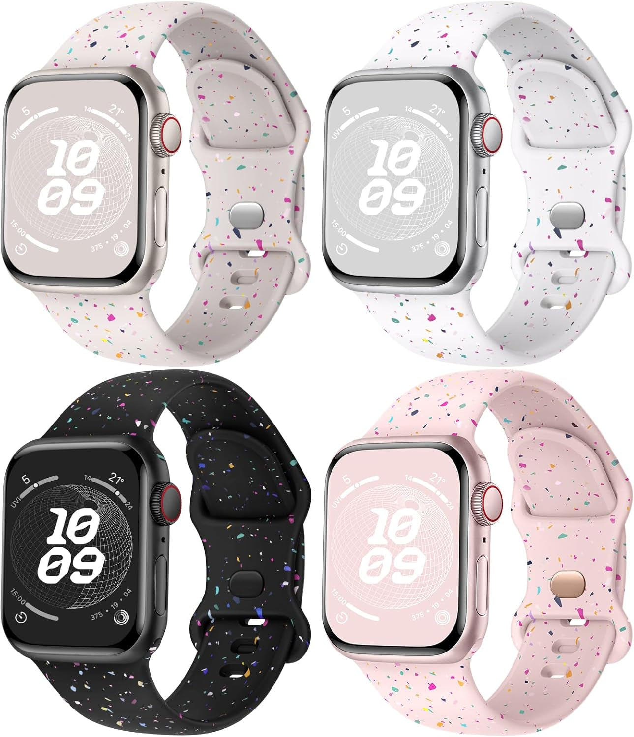 4 Pack Sport Band Compatible with Apple Watch Band 38Mm 40Mm 41Mm 42Mm 44Mm 45Mm 49Mm for Women Men, Recycled Plastic Soft Silicone Strap for Iwatch Series 9 8 7 6 5 4 3 2 1 Ultra SE