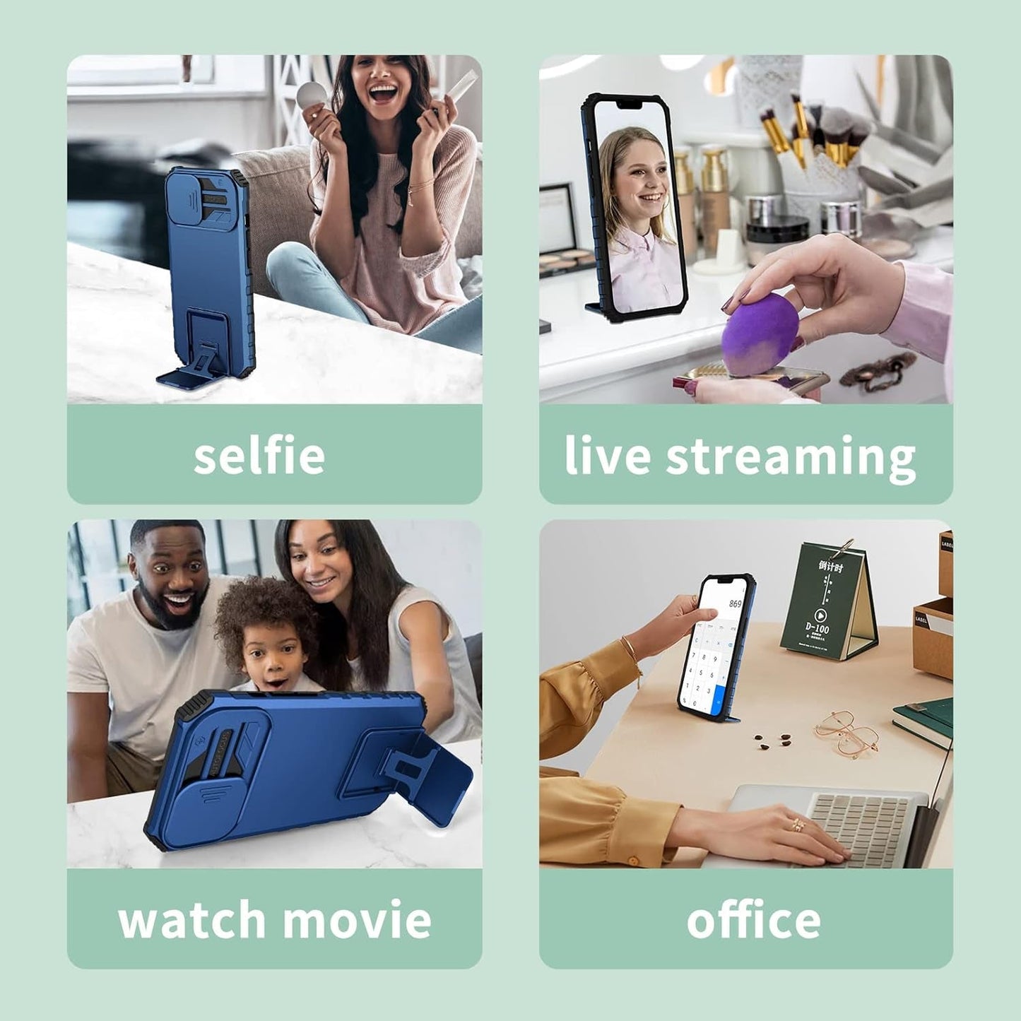 For Samsung Galaxy S22 plus 5G Case with Slide Camera Cover, Armor Silicone TPU Bumper Tough PC S22 plus Cover with Kickstand, Military Shockproof Protective Phone Case for Galaxy S22 plus Blue