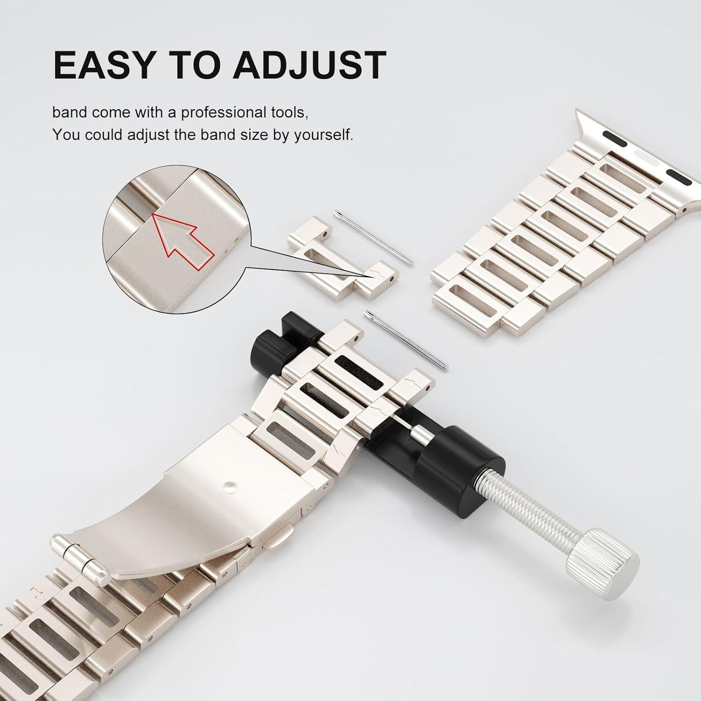 Finestone Metal Band for Apple Watch - Stainless Steel Apple Watch Band Compatible with Apple Watch 41Mm 40Mm 38Mm - Slim Hollow-Out Design Strap for Iwatch Series 9/8/7/6/5/4/3/2/1 SE Women Men Starlight