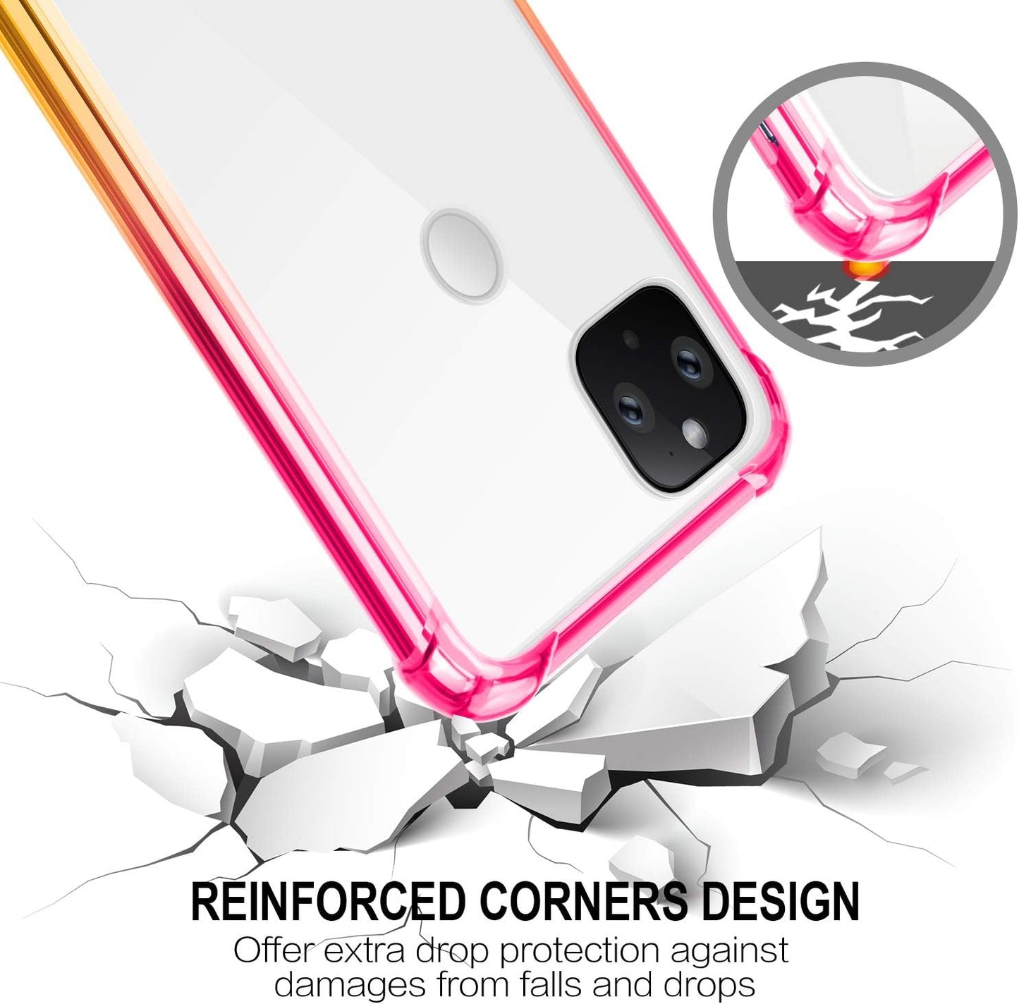 Salawat for Google Pixel 5 Case, Clear Cute Gradient Slim Phone Case Cover Reinforced TPU Bumper Hard PC Back Shockproof Protective Case for Google Pixel 5 6.0 Inch 2020 (Pink Gold)  SALAWAT   