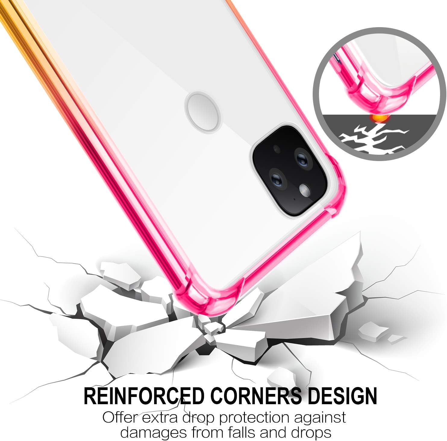 Salawat for Google Pixel 5 Case, Clear Cute Gradient Slim Phone Case Cover Reinforced TPU Bumper Hard PC Back Shockproof Protective Case for Google Pixel 5 6.0 Inch 2020 (Pink Gold)  SALAWAT   