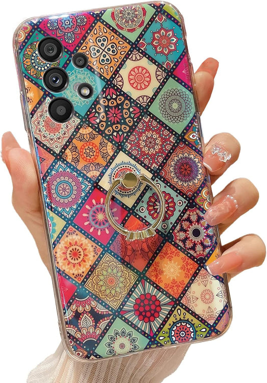 Case for Galaxy A53 5G Retro Floral Slim Cute Bumper Shockproof Protection Phone Case for Girls Women with Gold Ring Stand Flower Ethnic Style Cover for Samsung Galaxy A53 5G - Mandala
