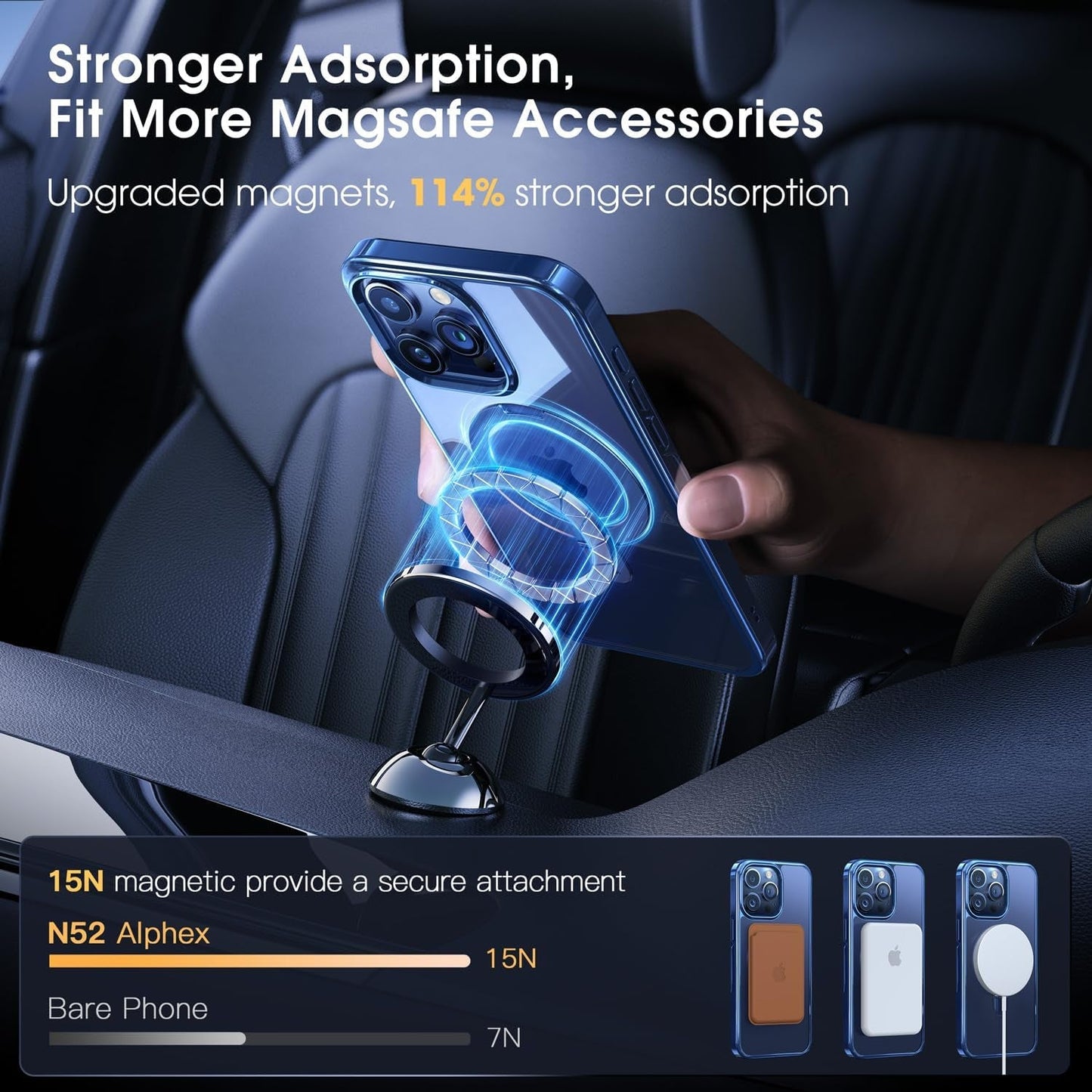 Alphex Titanium Magnetic Stand Case for Iphone 15 Pro, A-Blue Titanium, 3X Military Grade Protection, Shockproof Slim Phone Ring Cover, 6.1 Inch  Alphex   