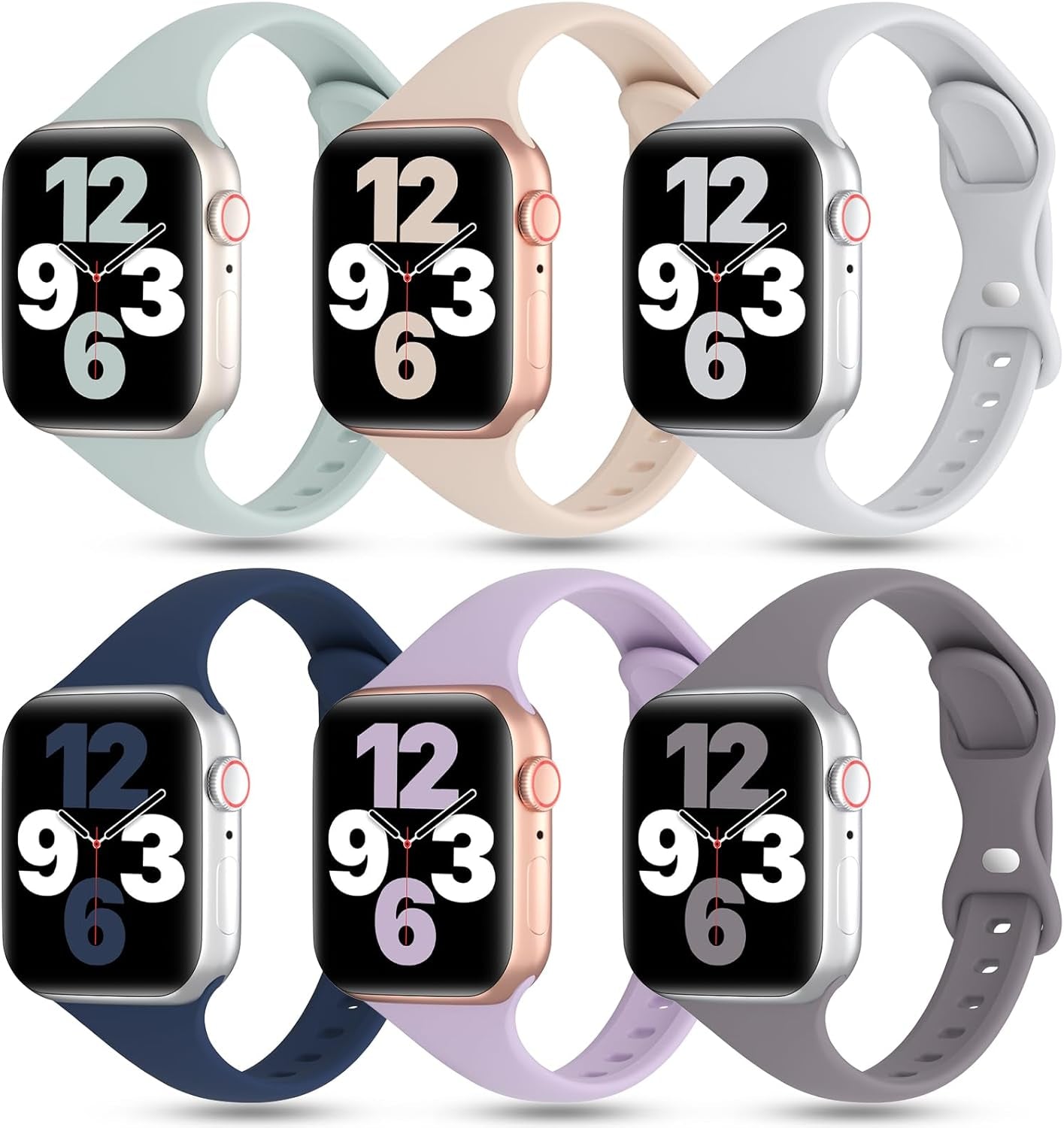 6 Pack Thin Bands Compatible with Apple Watch Band 38Mm 40Mm 41Mm 42Mm 44Mm 45Mm 49Mm Women Men, Sports Silicone Narrow Strap Slim Wristband for Iwatch Series 9 8 SE 7 6 5 4 3 2 1 Ultra
