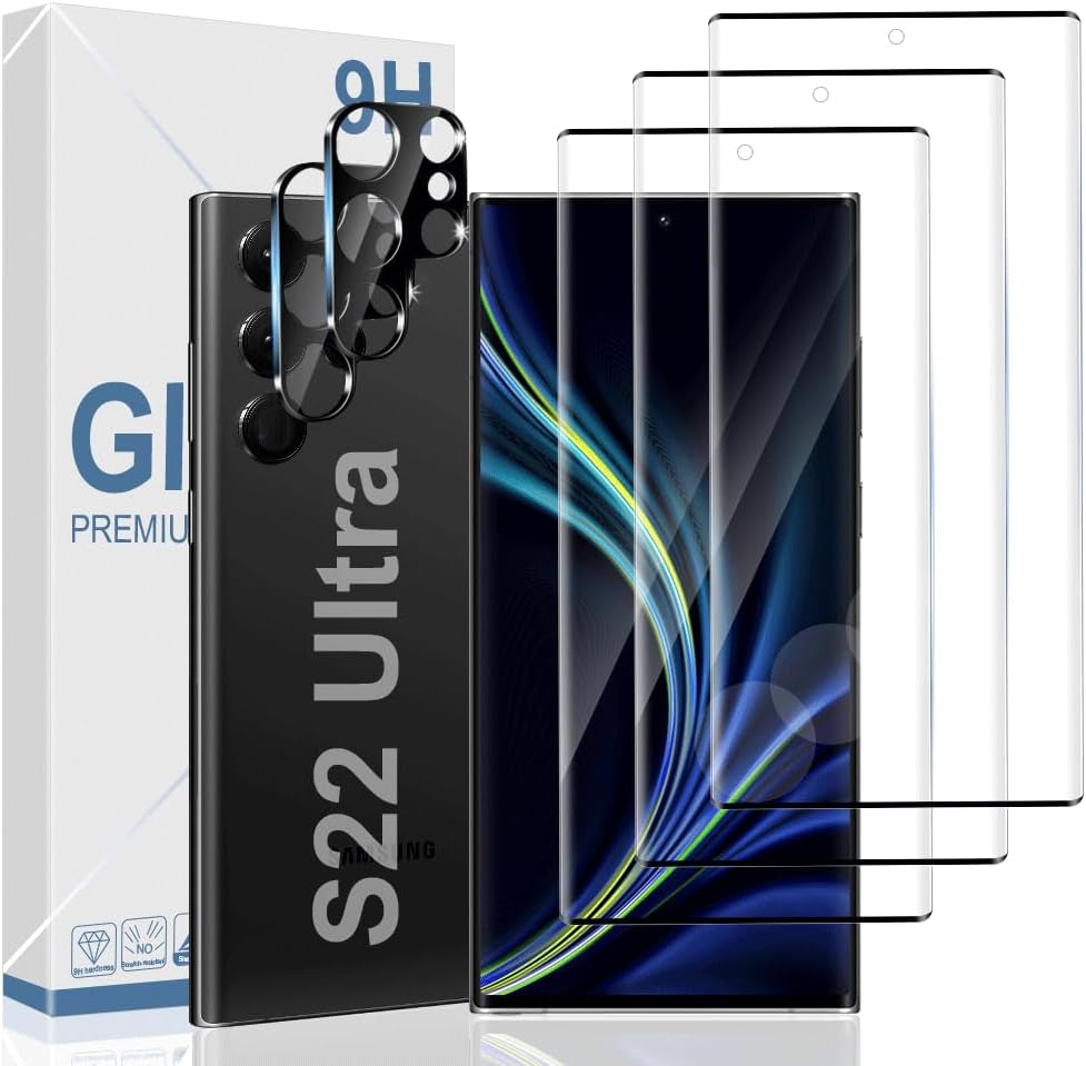 2+2 Pack Galaxy S22 Ultra 5G Privacy Screen Protector and Camera Lens Protection,Anti-Spy Tempered Glass, 3D Full Coverage, Fingerprint Unlock, Free of Bubbles for Samsung Galaxy S22 Ultra 6.8 Inch