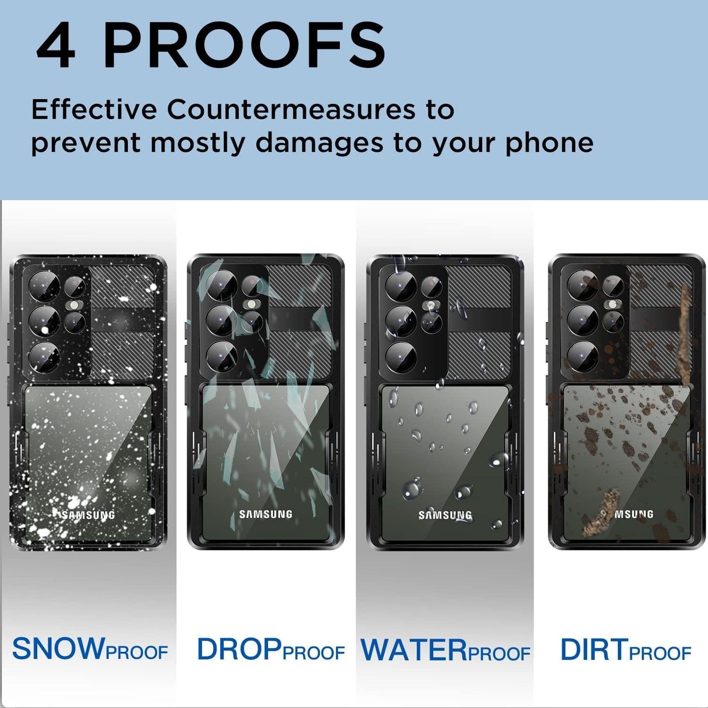 Aicase Galaxy S23 Ultra Waterproof Case - IP68 Certified, Shockproof, Magsafe Compatible, Wireless Charging - Black