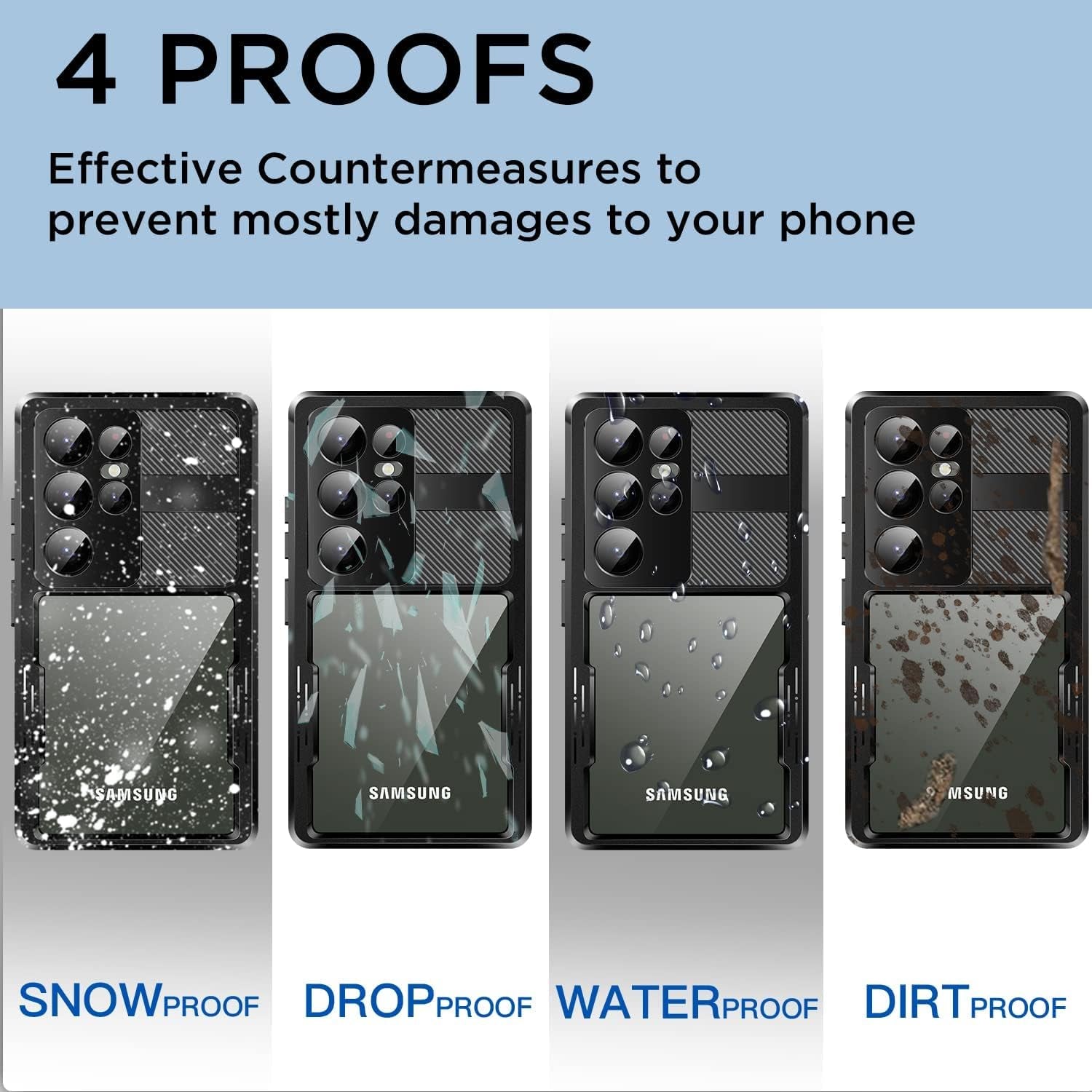 Aicase Galaxy S23 Ultra Waterproof Case - IP68 Certified, Shockproof, Magsafe Compatible, Wireless Charging - Black