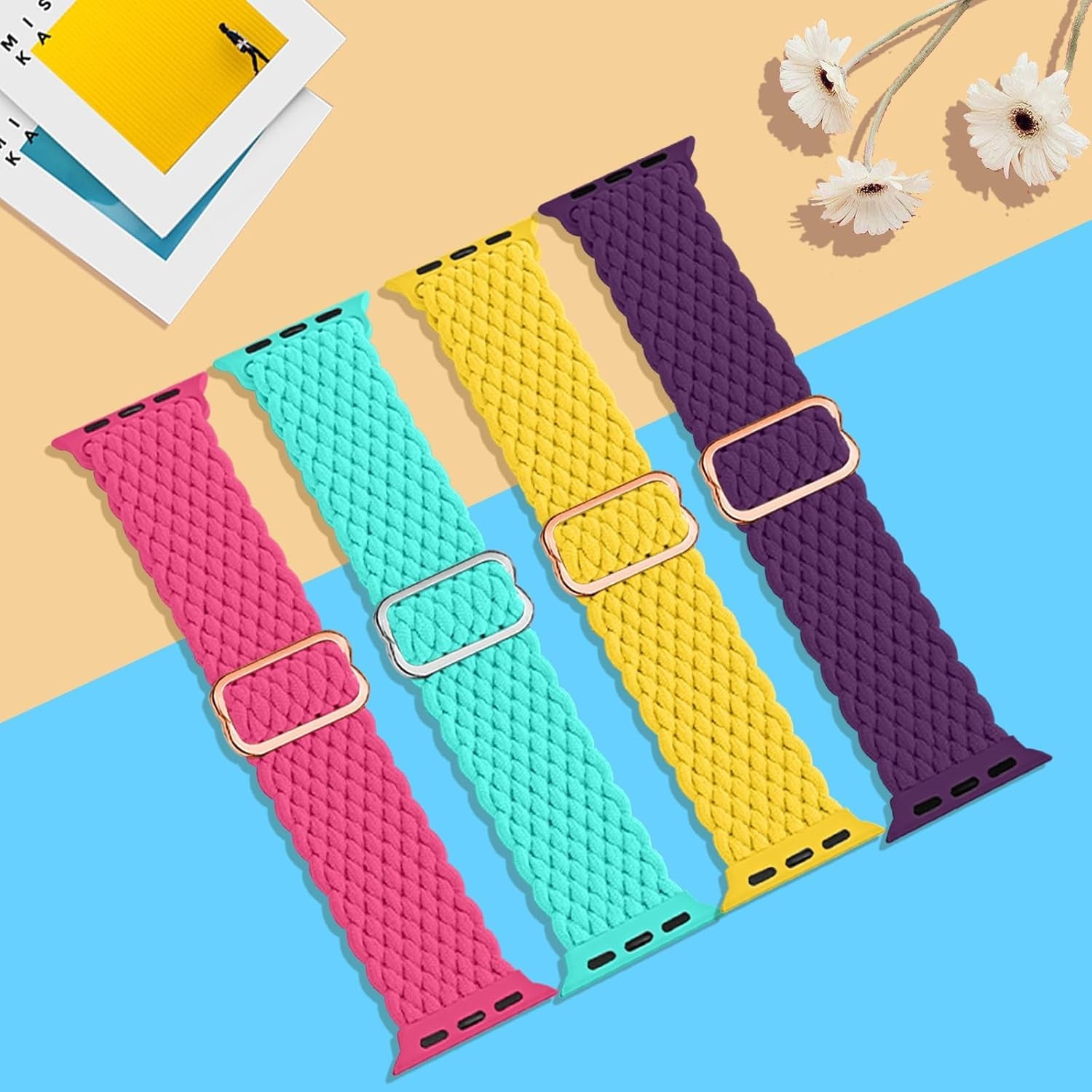4Pack Braided Solo Loop Compatible with Apple Watch Band 38Mm 40Mm 41Mm 42Mm 44Mm 45Mm 49Mm, Washable Stretchy Woven Nylon Strap Wristband Women Men for Iwatch Series 9 8 7 6 5 4 3 2 1 SE Ultra