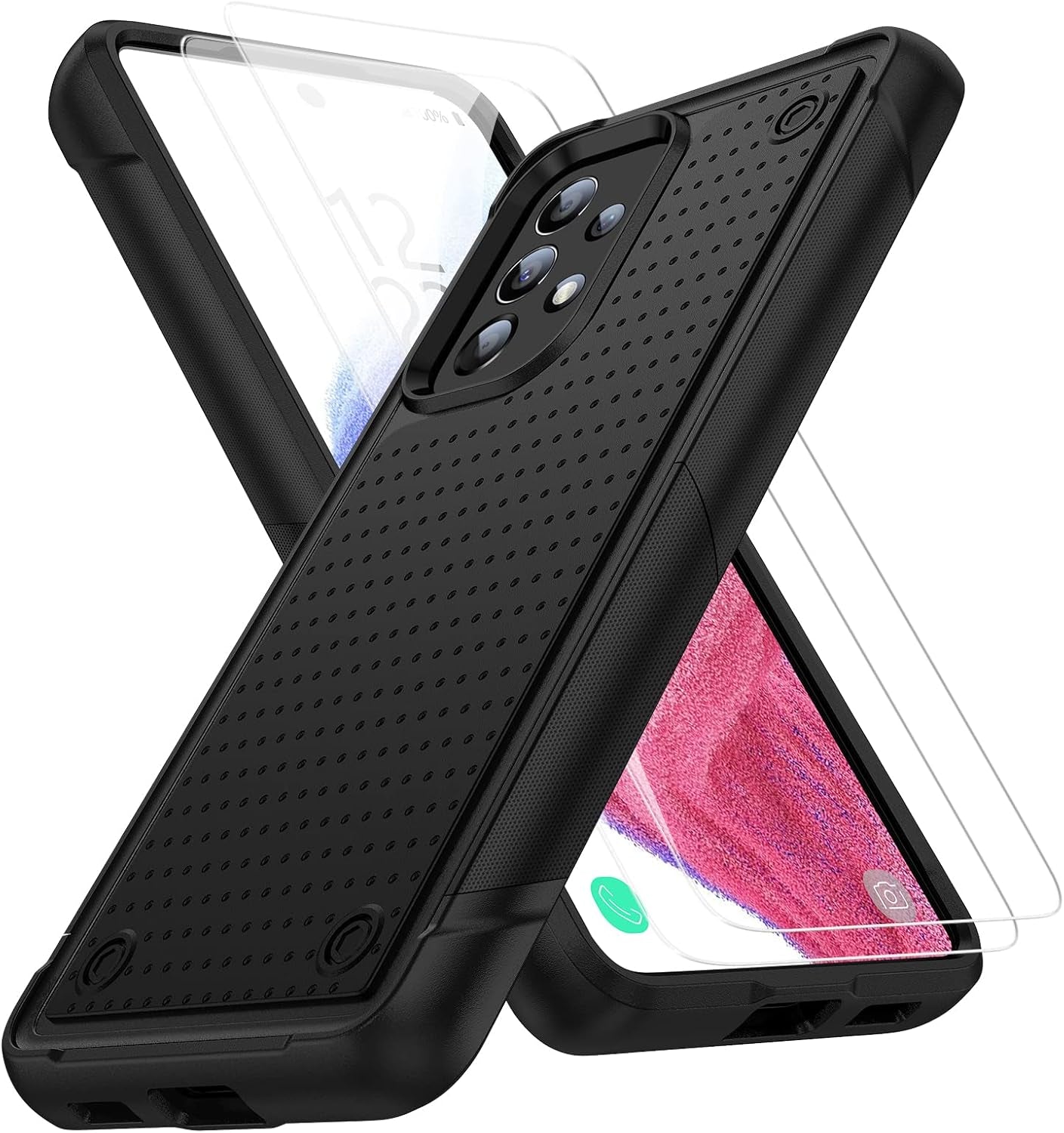 AYMECL Compatible with Galaxy A53 5G Case, Samsung A53 5G Case with Nano Explosion-Proof Film[2 Pack]， Military Grade Double Shockproof with Kickstand Case for Samsung Galaxy A53 5G-Purple