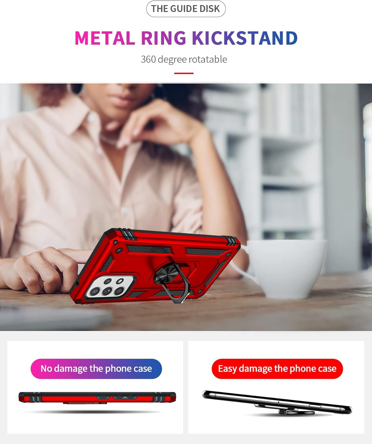 For Samsung A53 5G Case with Screen Protector,Galaxy A53 5G Phone Case,360 Degree Rotation Ring Kickstand Military-Grade Shockproof with Magnetic Car Mount Cover for Samsung Galaxy A53 5G (Red)