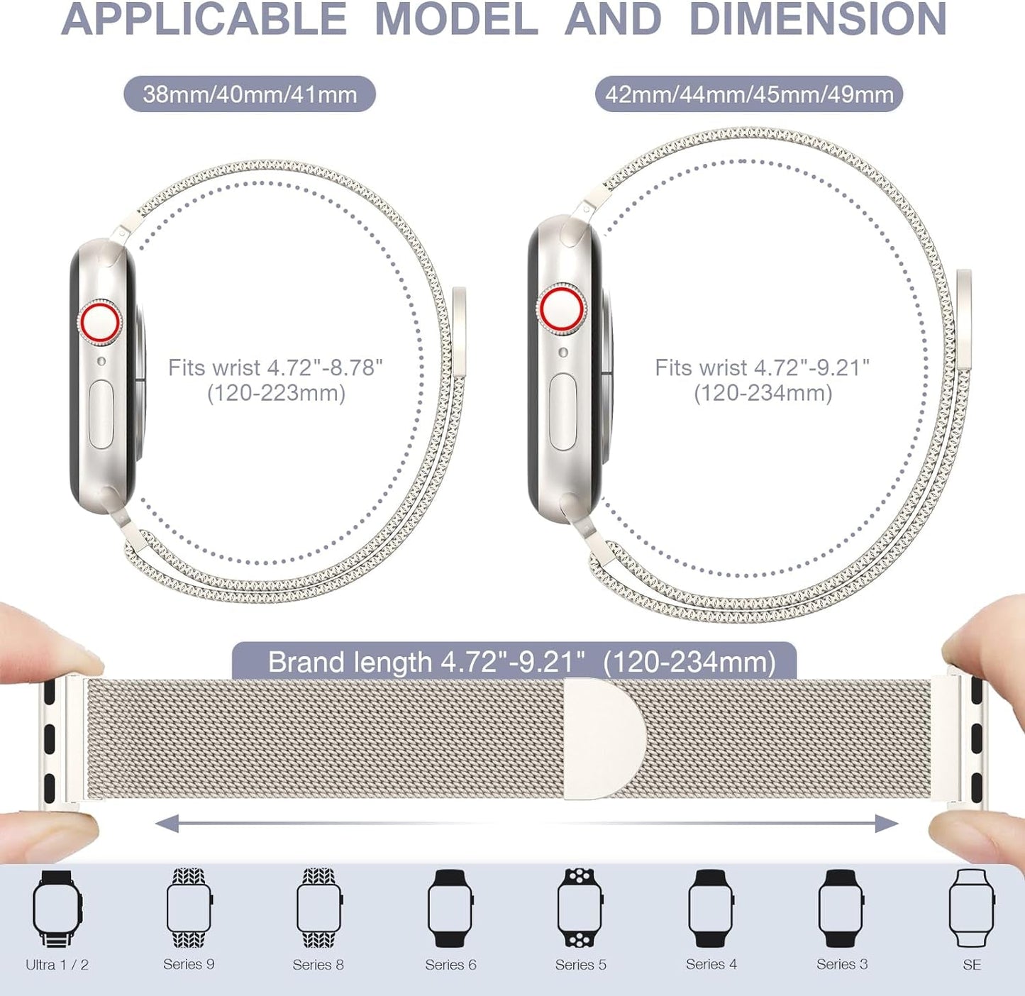 BELONGME 3 Pack Mesh Loop Compatible with Apple Watch Band 40Mm 41Mm 38Mm 42Mm 44Mm 45Mm 49Mm Series Ultra SE 9 8 7 6 5 4 3 2 1 Women Men, Stainless Steel Metal Strap Magnetic Clasp for Iwatch Bands