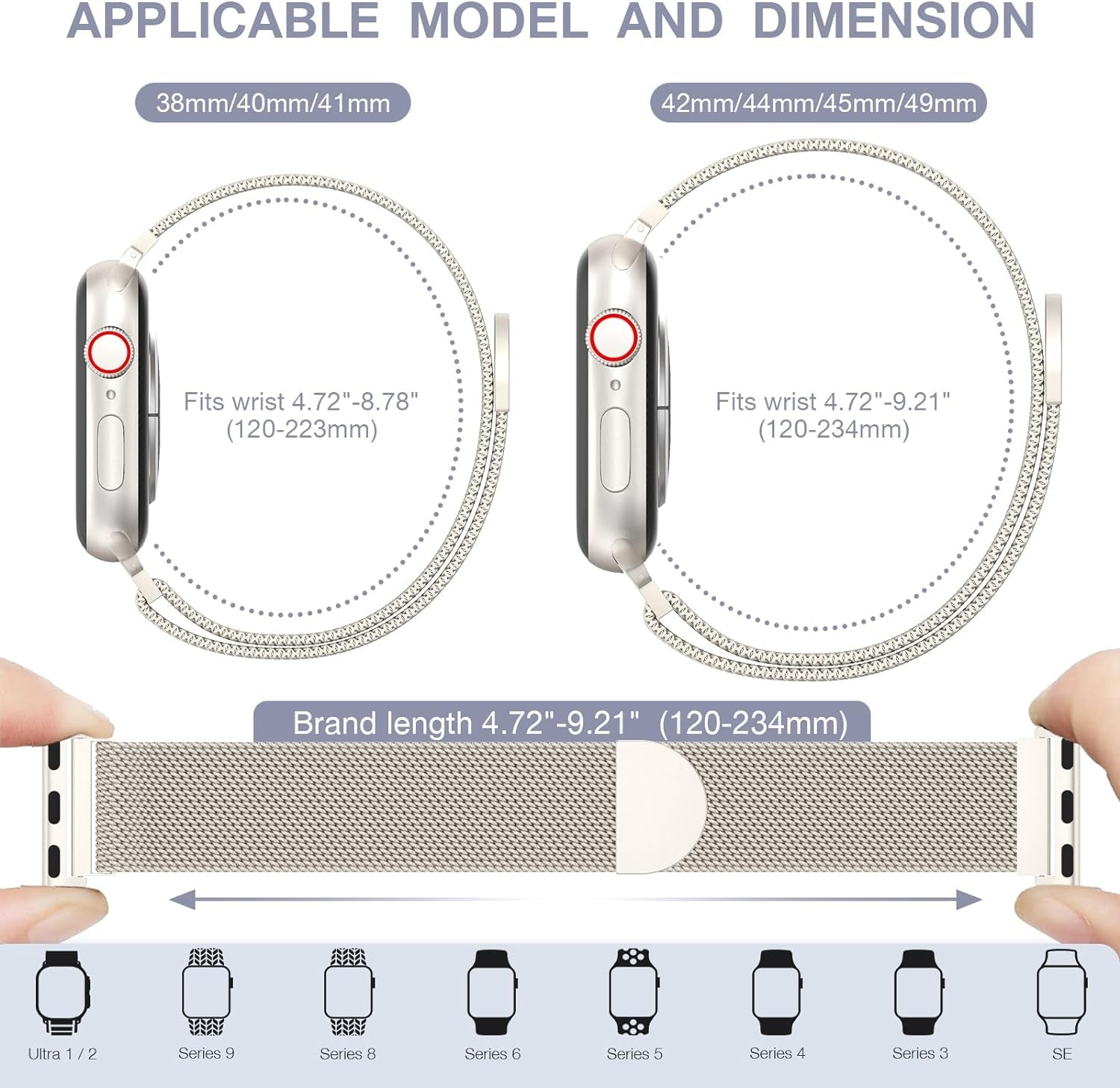 BELONGME 3 Pack Mesh Loop Compatible with Apple Watch Band 40Mm 41Mm 38Mm 42Mm 44Mm 45Mm 49Mm Series Ultra SE 9 8 7 6 5 4 3 2 1 Women Men, Stainless Steel Metal Strap Magnetic Clasp for Iwatch Bands