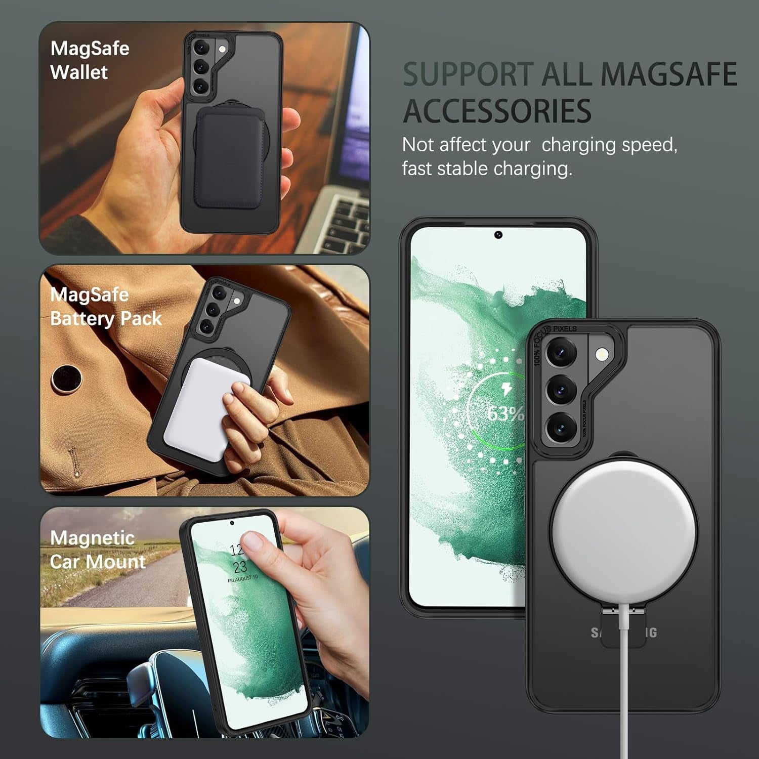 DUEDUE for Samsung Galaxy S22 Case Magnetic with Ring Stand [Compatible with Magsafe], Full Body Protective Cover Slim Shockproof Kickstand Phone Case for Galaxy S22 6.1", Black