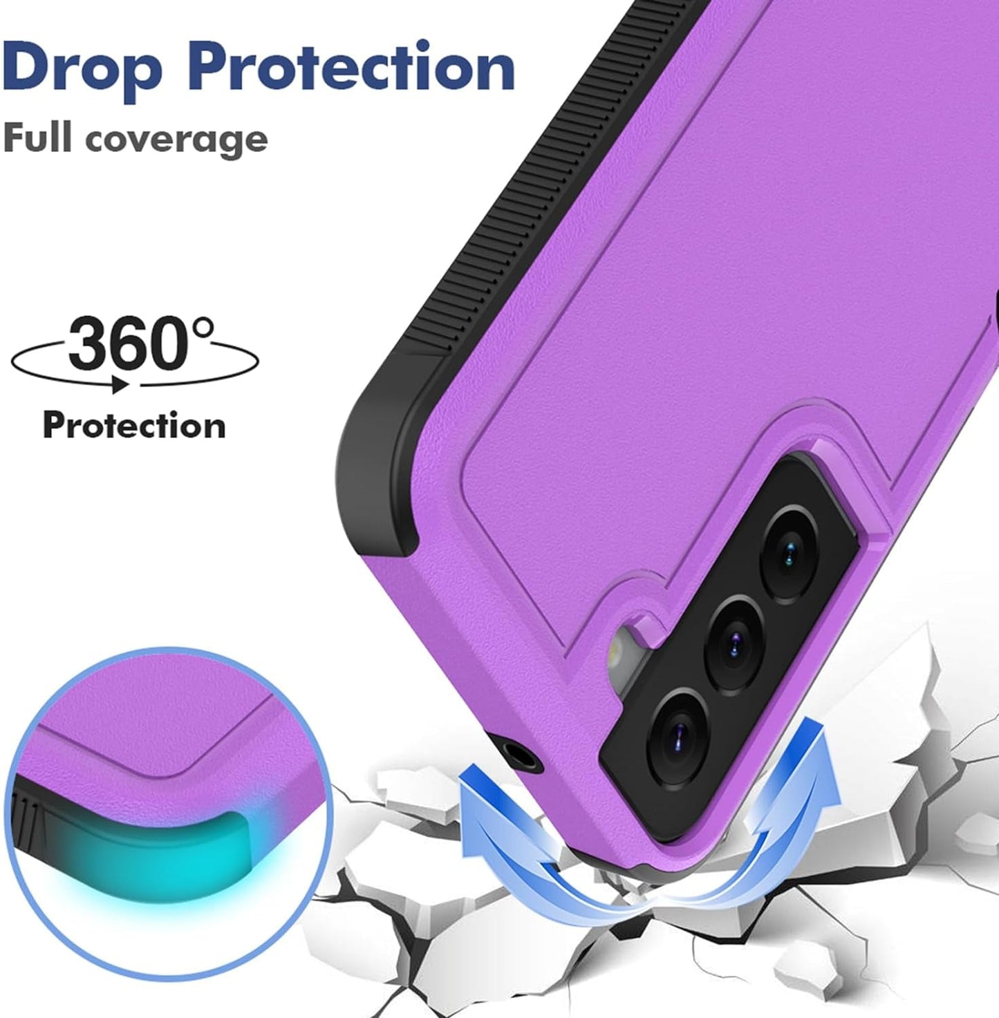 For Samsung Galaxy S22 Case: Dual Layer Protective Heavy Duty Cell Phone Cover Shockproof Rugged with Screen Protector - Military Protection Bumper Tough - Samsung Galaxy S22 5G 2022, 6.1 Inch, Purple