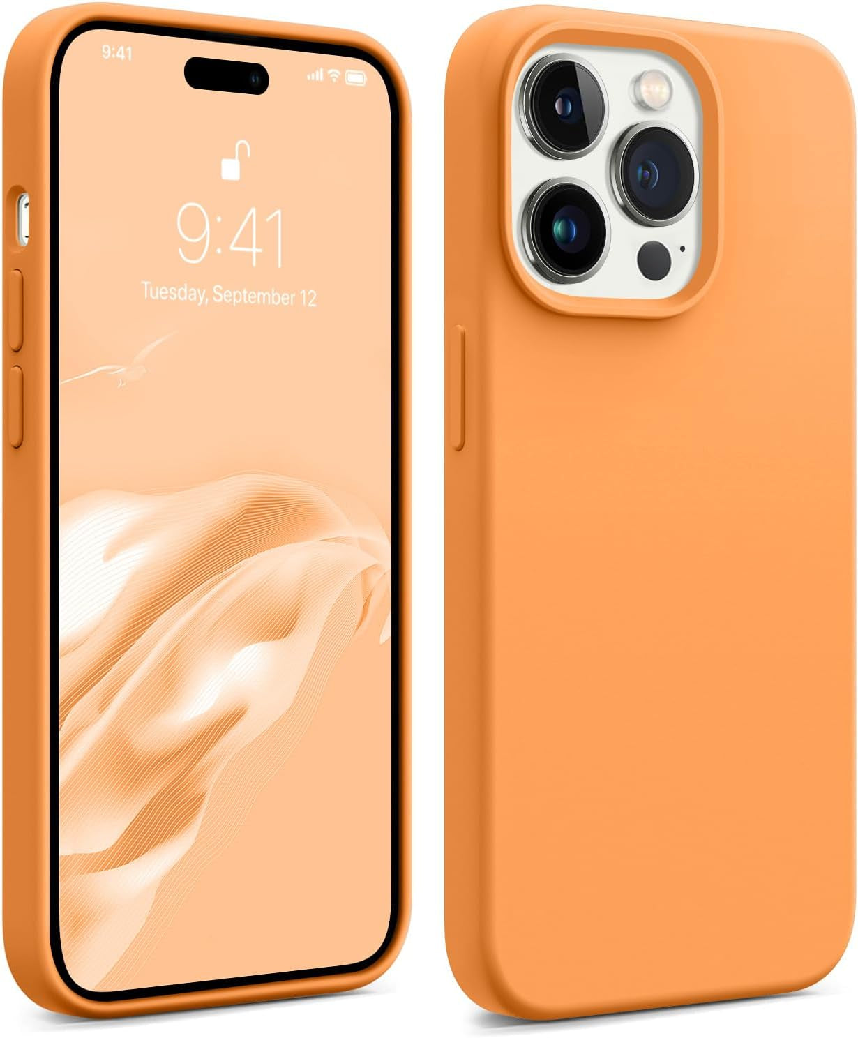 AOTESIER Compatible with Iphone 14 Pro Case, [Upgraded Liquid Silicone] [Soft Anti-Scratch Microfiber Lining] Shockproof Full Body Protective Phone Case for Iphone 14 Pro,6.1 Inch - Azure Blue  AOTESIER Orange  