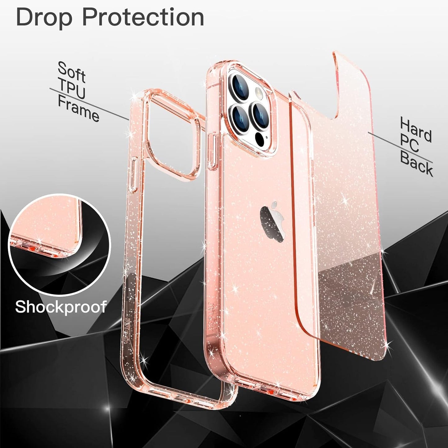 Jetech Glitter Case for Iphone 14 Pro 6.1-Inch, Bling Sparkle Shockproof Phone Bumper Cover, Cute Sparkly for Women and Girls (Rose Gold)  JETech   