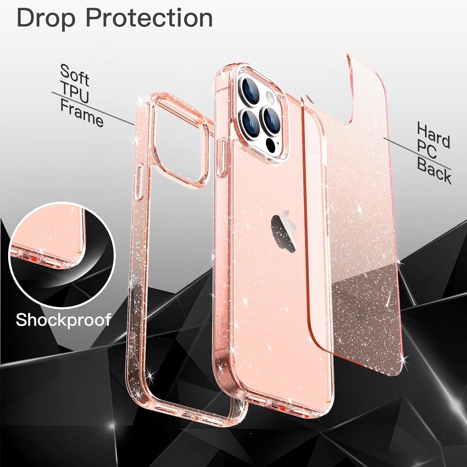 Jetech Glitter Case for Iphone 14 Pro 6.1-Inch, Bling Sparkle Shockproof Phone Bumper Cover, Cute Sparkly for Women and Girls (Rose Gold)  JETech   