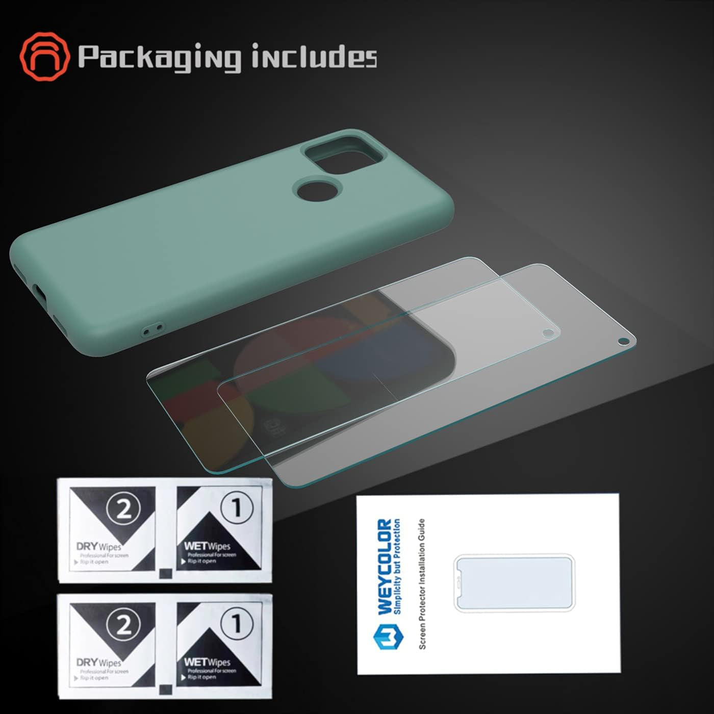 Weycolor for Google Pixel 5A 5G Case with Tempered Glass Screen Protector [2 Pack] ，Liquid Silicone Slim Soft TPU Fit Drop Protection Phone Case for Google Pixel 5A (Dark Green)  Weycolor   