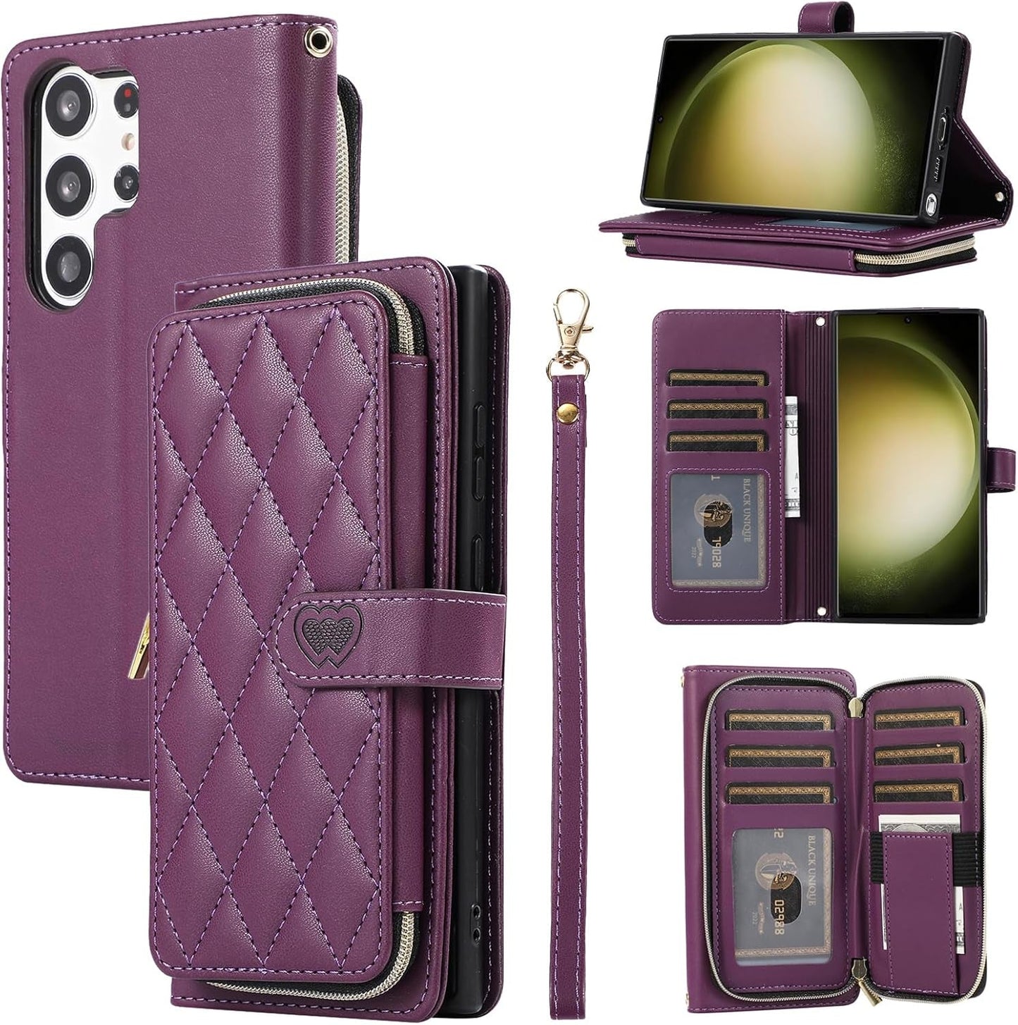 Furiet Wallet Case for Samsung Galaxy S22 Ultra 5G with Detachable Wrist Strap, 9+ Card Slots Zipper Purse, Luxury PU Leather Stand Full Body Phone Cover for S22Ultra 22S S 22 S22Ultra5G 6.8 Rose Gold