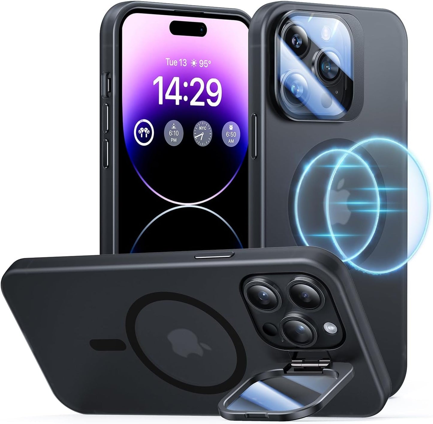 Degeca for Iphone 14 Pro Case, Military Grade Drop Protection, Compatible with Magsafe, Built-In Stash Stand & Camera Lens Protector, Magnetic Phone Case 6.1", Blue  degeca Black Only For Iphone 14 Pro Max 6.7'' 