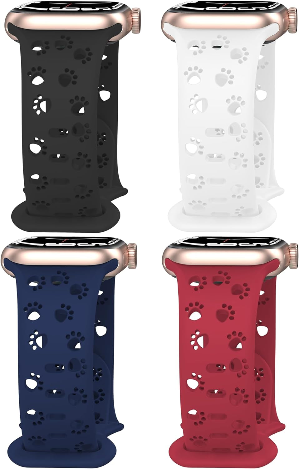 4 Pack Silicone Bands Compatible with Apple Watch Band 38Mm 40Mm 41Mm 42Mm 44Mm 45Mm 49Mm, Hollow-Out Design Wristbands Soft Sport Breathable Watch Bands for Iphone Iwatch Ultra SE Series 9 8 7 6 5 4 3 2 1