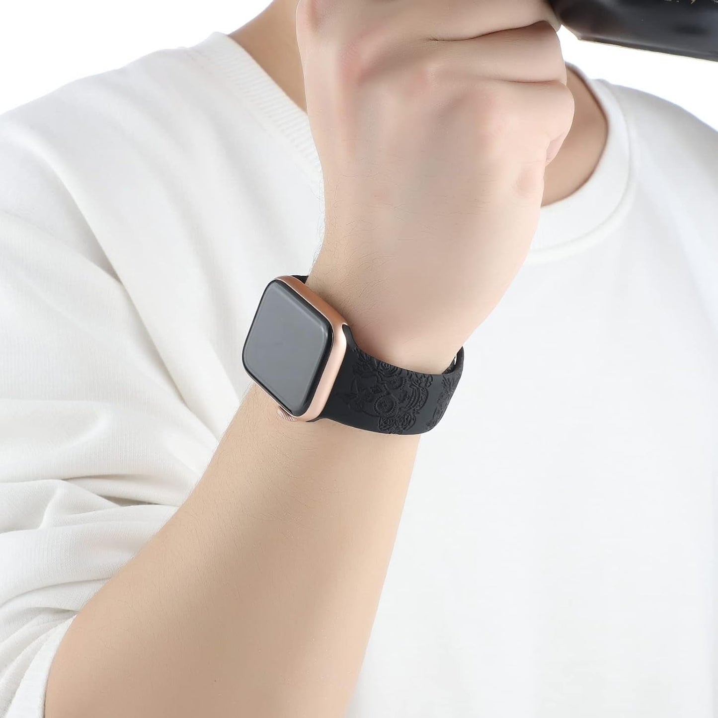 Floral Engraved Design Sport Bands Compatible with Apple Watch Iwatch Bands 40Mm 38Mm 41Mm, Flower Pattern Laser Printed Soft Silicone Strap for Iwatch Series 7-1 & SE