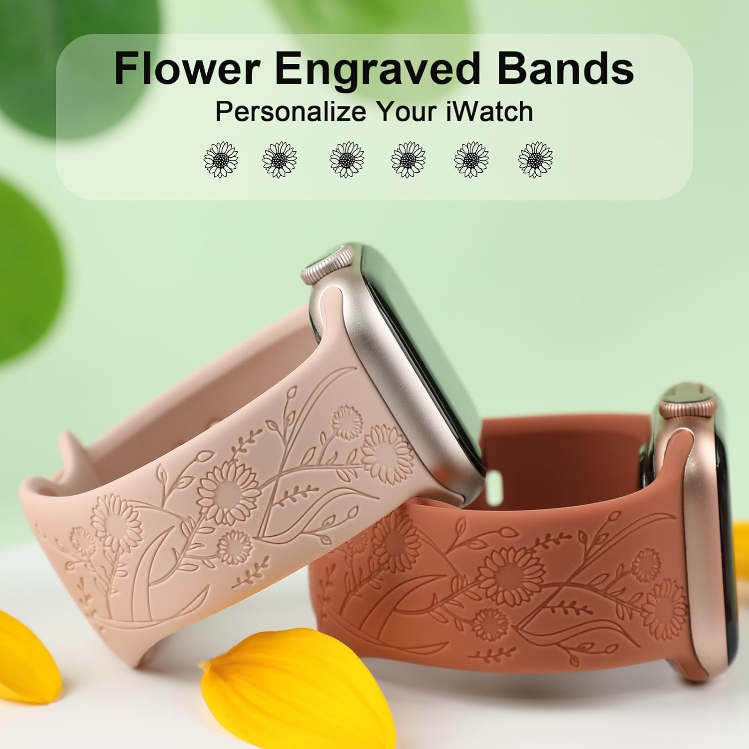 2 Packs Cute Engraved Bands Compatible with Apple Watch Bands 38Mm 40Mm 41Mm 44Mm 45Mm 42Mm 49Mm, Women Designer Soft Silicone Replacement Strap for Iwatch Series SE 9 8 7 6 5 4 3 2 1 Ultra