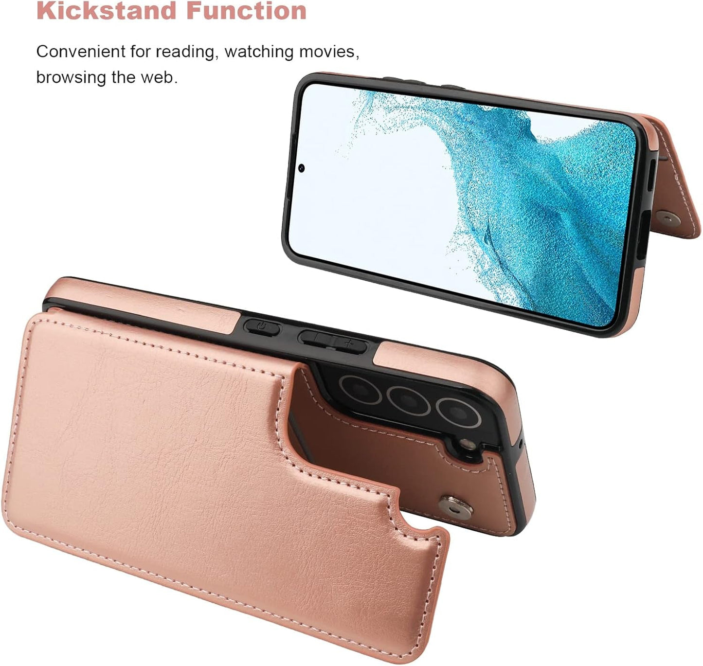 Compatible with Samsung Galaxy S22 plus Wallet Case with Card Holder, PU Leather Kickstand Card Slots Case, Double Magnetic Clasp and Durable Shockproof Cover 5G 6.6 Inch(Rose Gold)