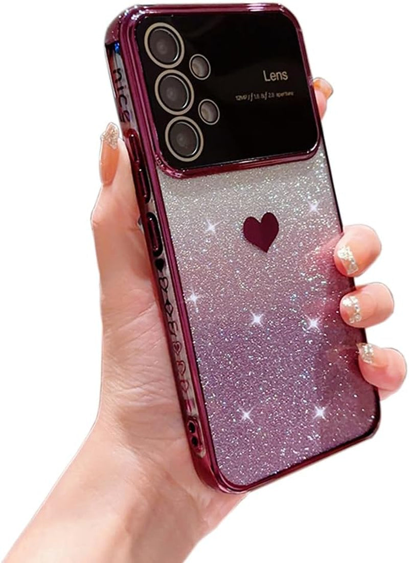 Galaxy A53 5G Case for Women Girls with Integrated Camera Lens Protector Glitter Sparkly Bling Clear Cute Plated Shockproof Protective Cover Phone Case for Samsung Galaxy A53 5G 6.5"-Pink