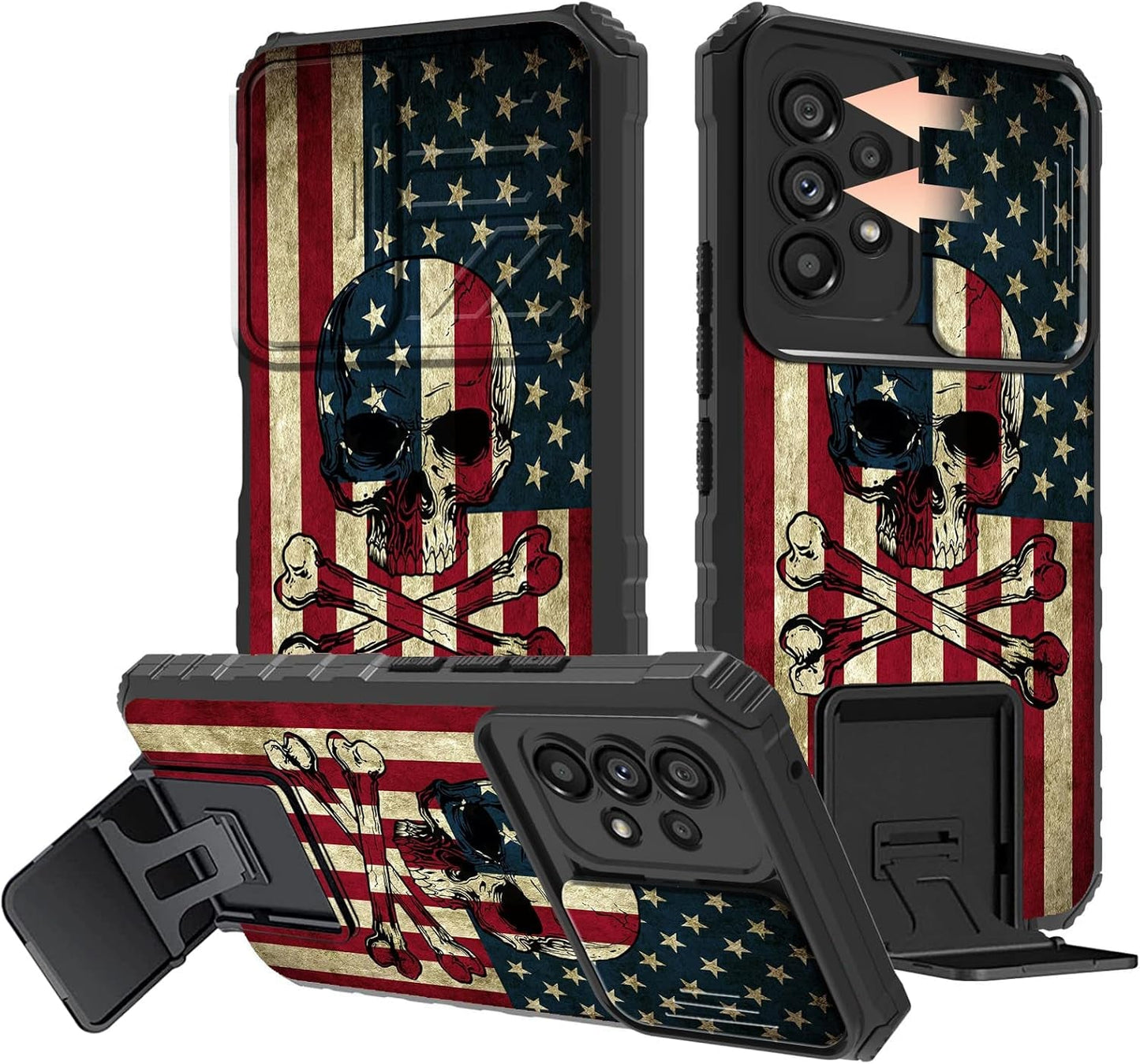 Galaxy A53 5G Phone Case with Slide Camera Cover Built-In Stand Kickstand Dual Layer Hybrid Shockproof Protective Case for Samsung Galaxy A53 5G, Retro Audio Cassette