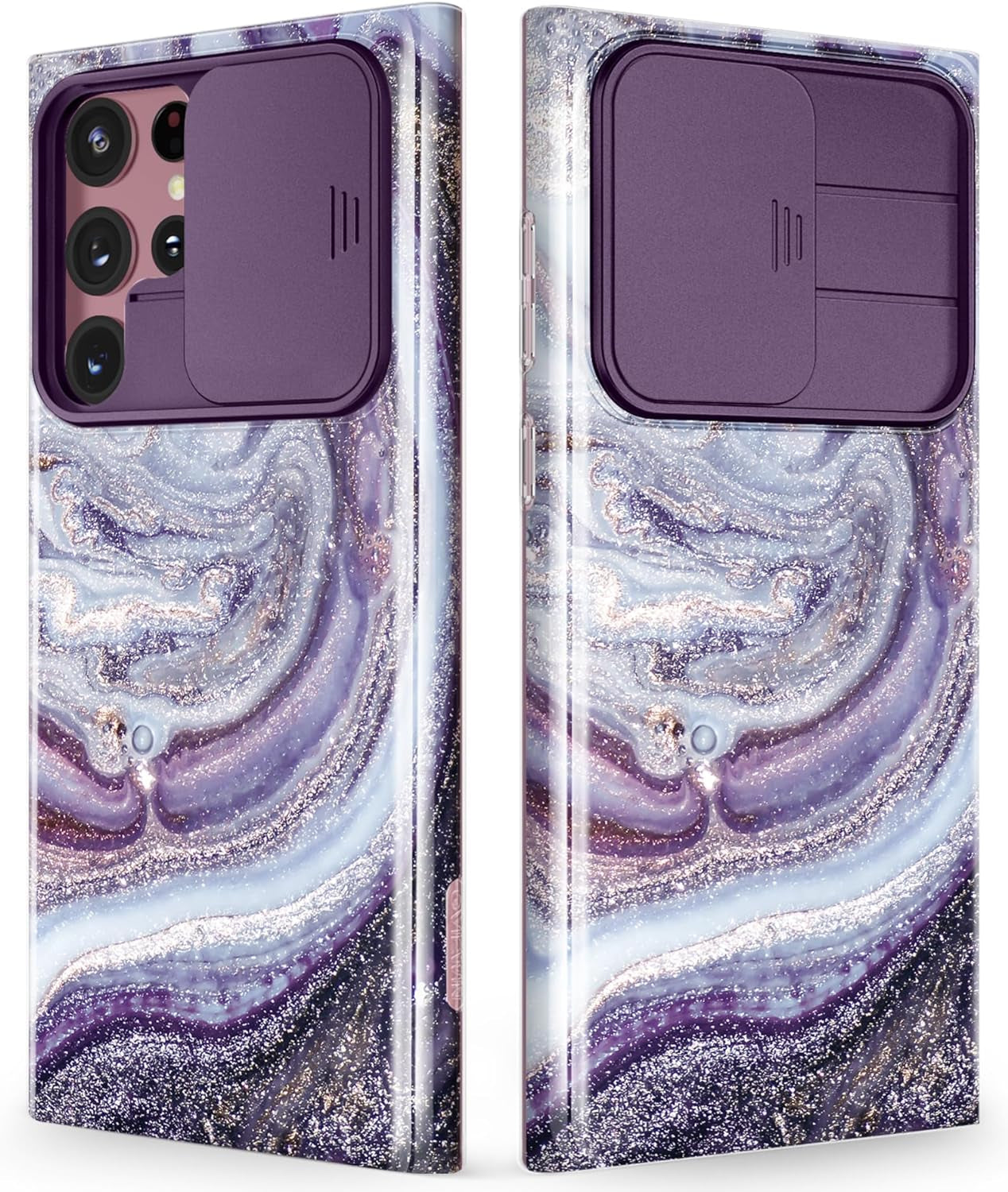 GVIEWIN Designed for Samsung Galaxy S22 Ultra Case with Slide Camera Cover, [Military Grade Drop Protection] Marble Slim Fit Shockproof Protective Phone Case for S22 Ultra 5G 6.8" 2022(Drift Sand)