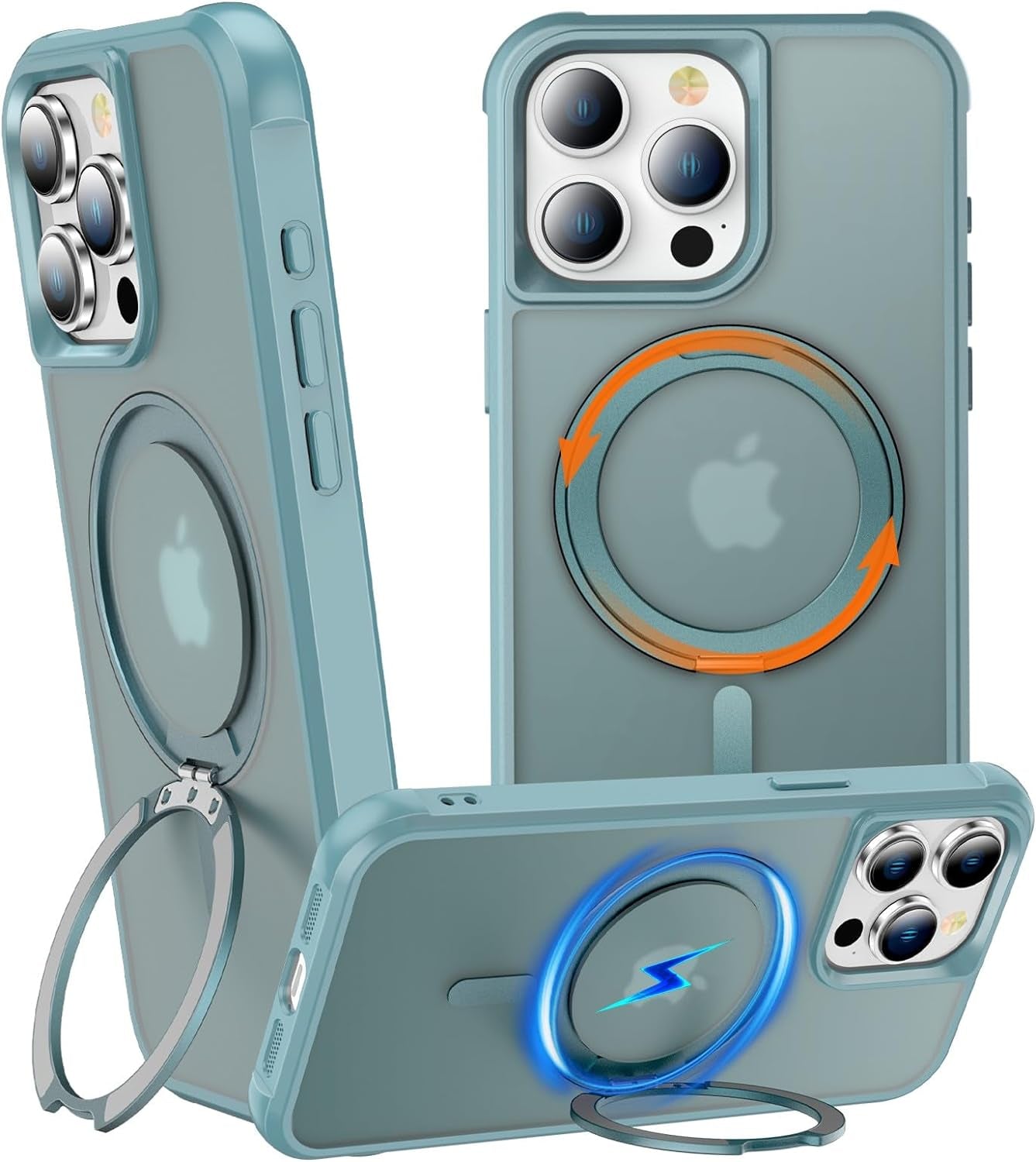 Chaofeng 360° Rotatable Stand for Iphone 15 Pro Case with Magnetic [Military Grade Drop Tested][Adjustable Kickstand] Ring Translucent Slim Hard Back Soft Edge, Purple  CHAOFEnG Green Iphone 15 Pro Max 