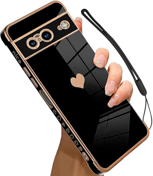 B-Wishy for Google Pixel 8 Phone Case,Heart Pattern Slim TPU Luxury Elegant Shockproof Protective Case for Google Pixel 8(Love Black)  B-wishy Love Black  