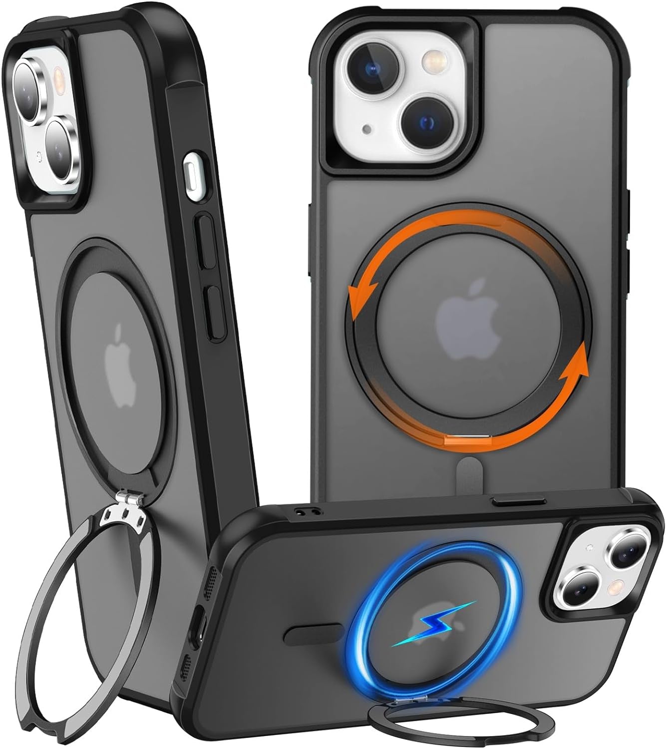 Chaofeng 360° Rotatable Stand for Iphone 15 Pro Case with Magnetic [Military Grade Drop Tested][Adjustable Kickstand] Ring Translucent Slim Hard Back Soft Edge, Purple  CHAOFEnG Black Iphone 13 