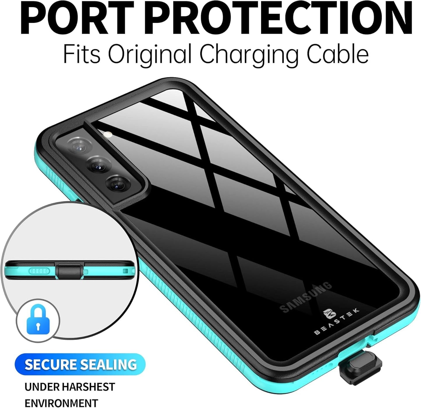 BEASTEK Waterproof Case for Samsung Galaxy S22 Plus, TRE Series, IP68 Shockproof Case with Built-In Screen Protector Full Body Protective Cover, Galaxy S22 plus 6.6 Inch (Teal/Clear)