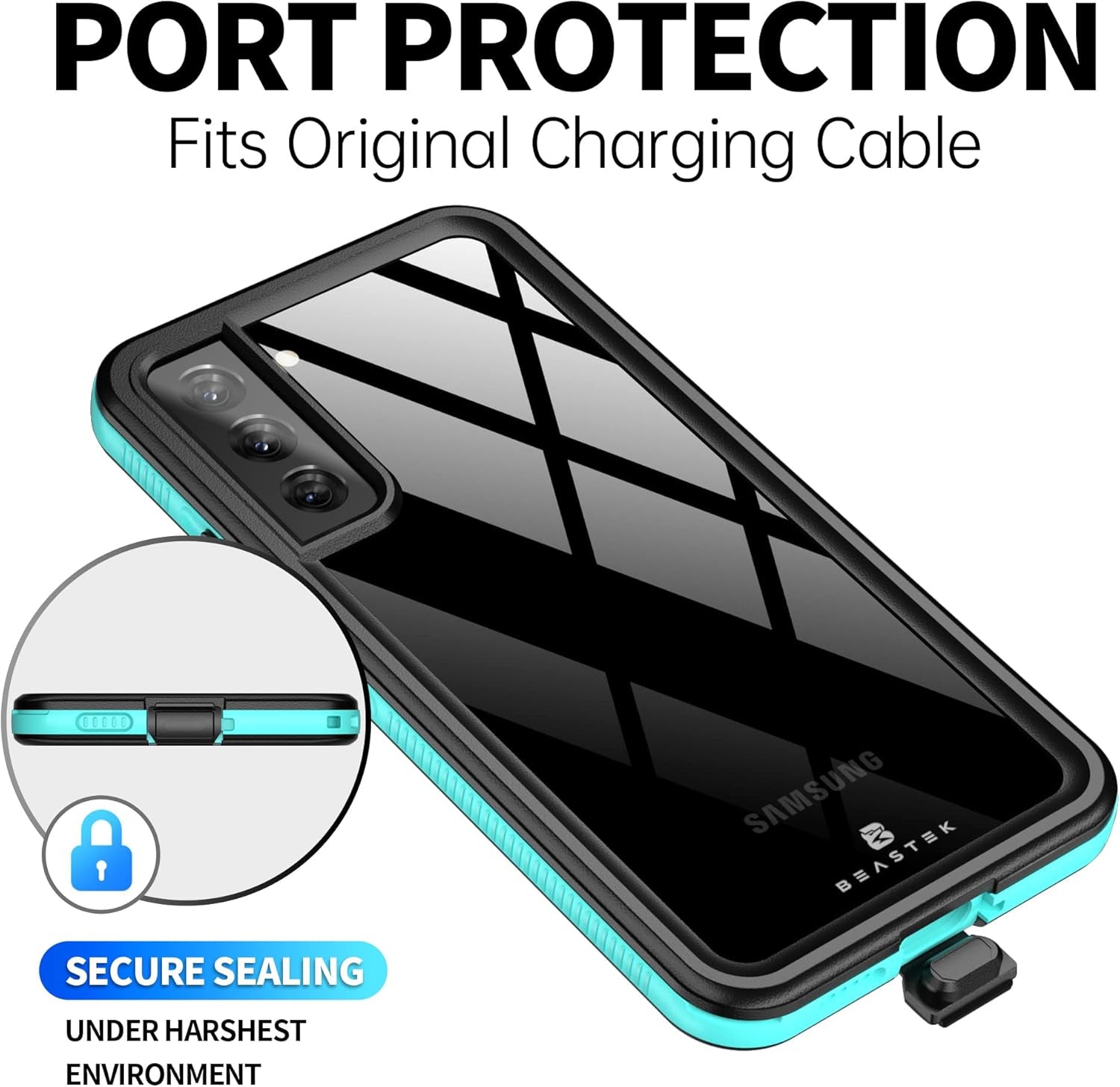 BEASTEK Waterproof Case for Samsung Galaxy S22 Plus, TRE Series, IP68 Shockproof Case with Built-In Screen Protector Full Body Protective Cover, Galaxy S22 plus 6.6 Inch (Teal/Clear)
