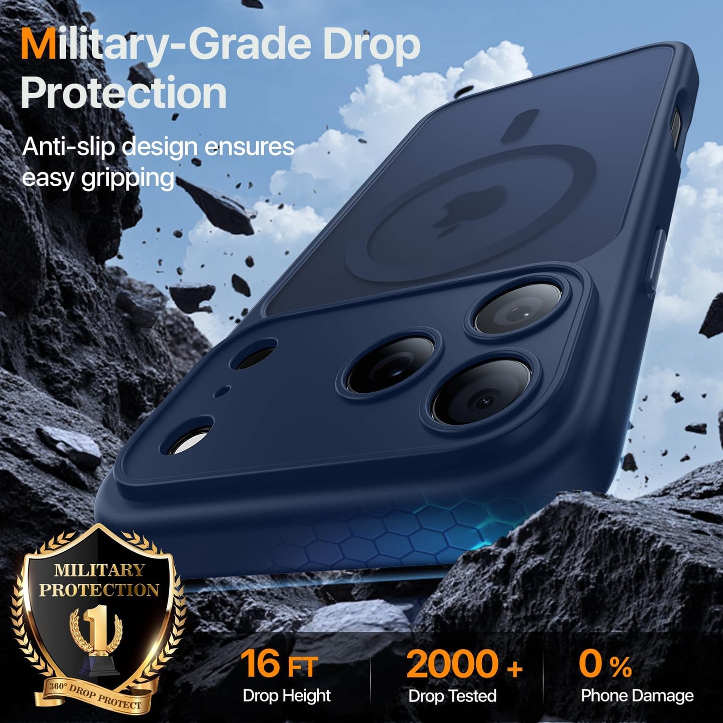 JJL for Iphone 17 Pro Case with 2 Pack Screen Protectors, Compatible with Magsafe, Full Camera Protection, Translucent Matte Magnetic Phone Cover, Deep Blue