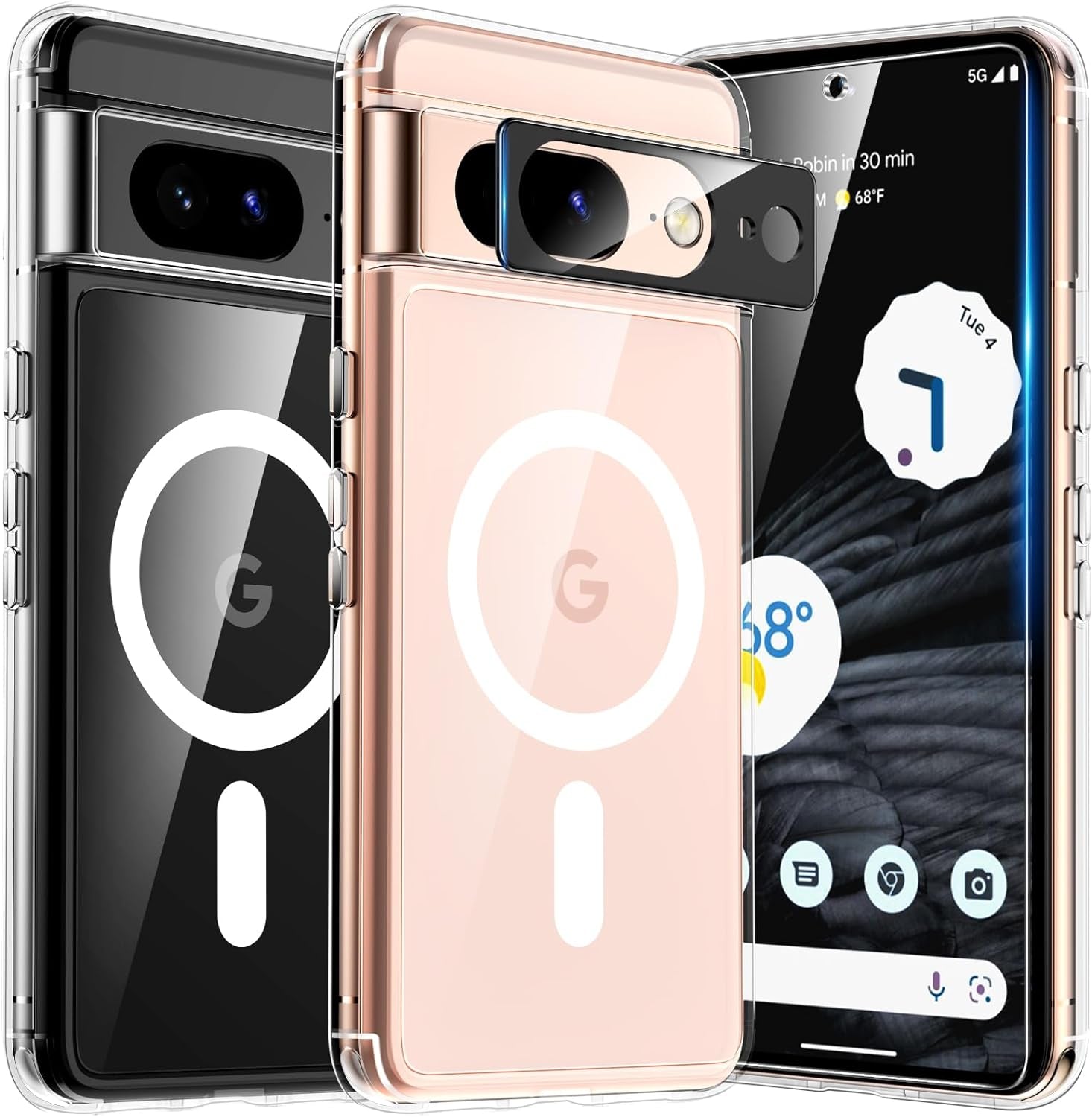 TAURI for Google Pixel 8 Pro Case, [5 in 1] 1X Clear Case [Not-Yellowing] with 2X Screen Protector + 2X Camera Lens Protector, [Military Grade Protection] Slim Case for Pixel 8 Pro  TAURI Magnetic-Clear For Pixel 8 