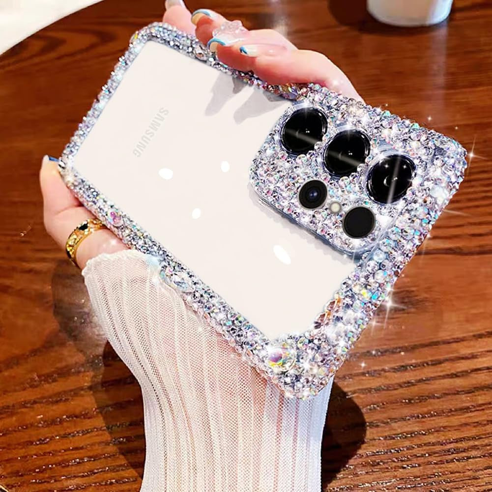 Cavdycidy Compatible with Samsung Galaxy S22 plus Bling Clear Case for Women,Glitter Phone Case with Sparkle Rhinestone Diamond Camera Protection，Airbag Anti-Fall Crystal Hard Cover for Girl